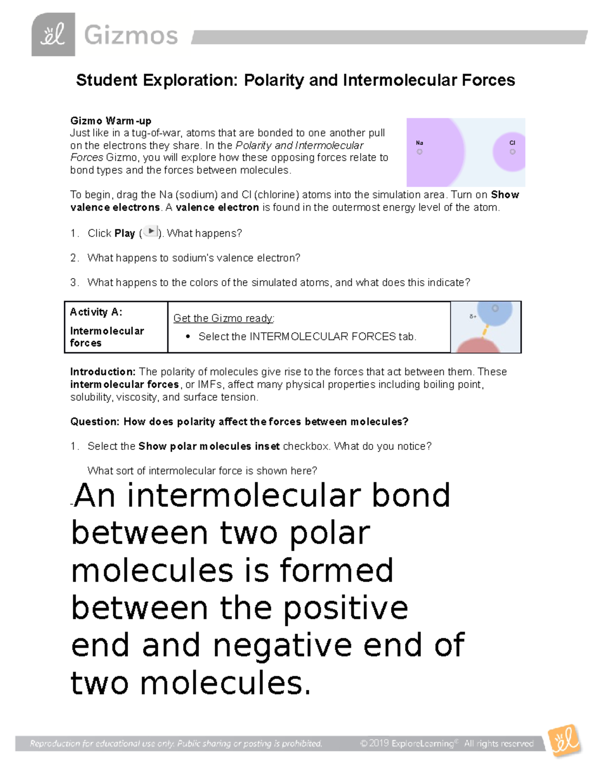 Gizmo Lab Intermolecular Forces Student Version-1 - Student Exploration ...