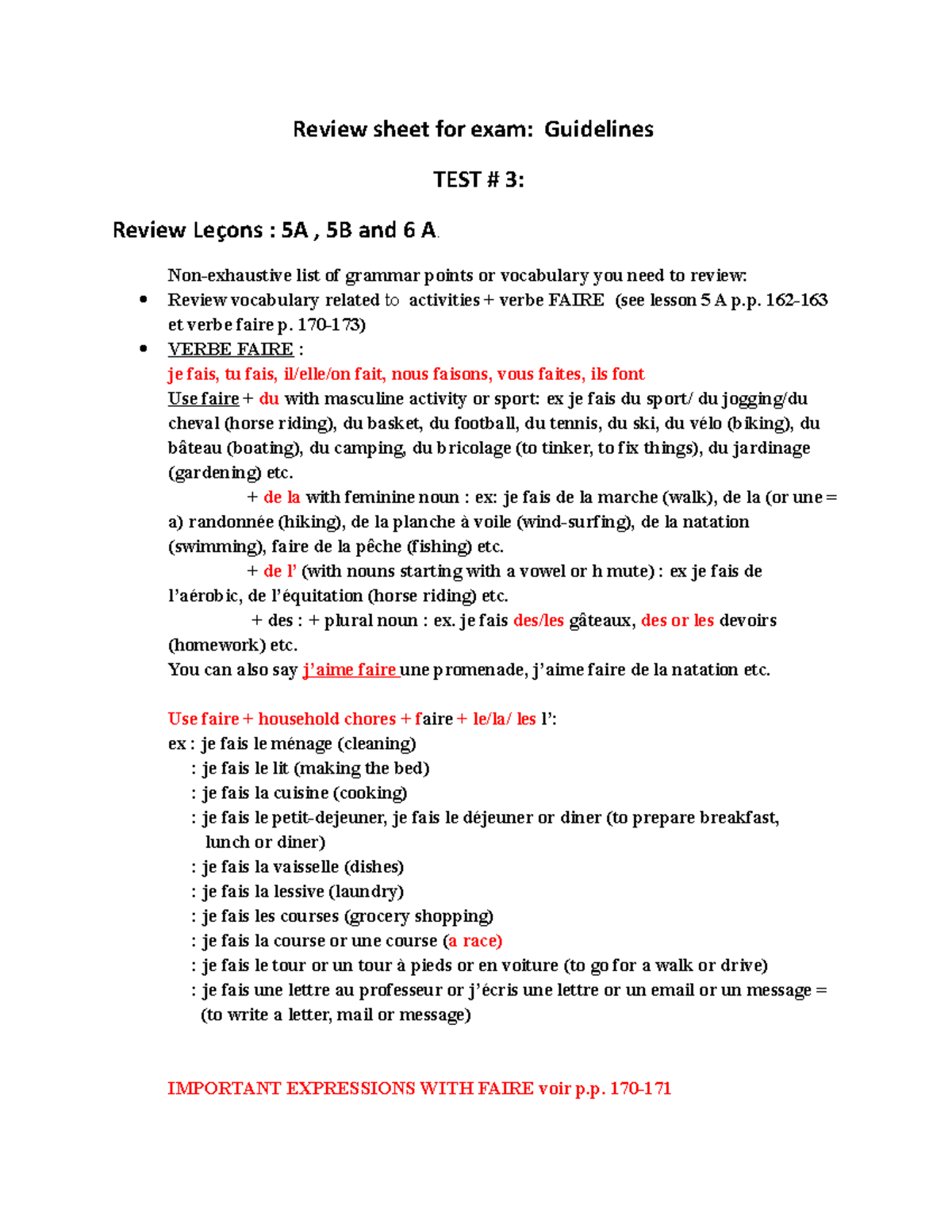 TEST # 3 Review sheet - guidelines - Review sheet for exam: Guidelines ...