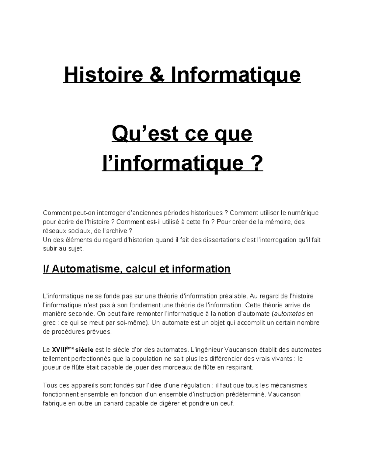 CM HEI complet Histoire & Informatique Qu’est ce que l’informatique