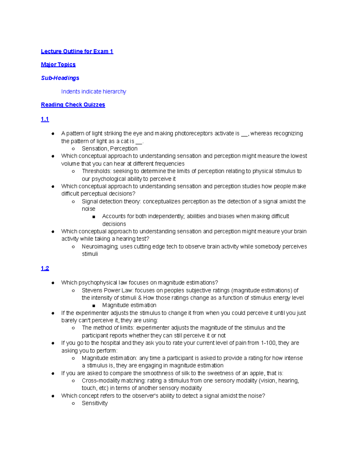 375 Exam 1 Review - Lecture Outline for Exam 1 Major Topics Sub ...