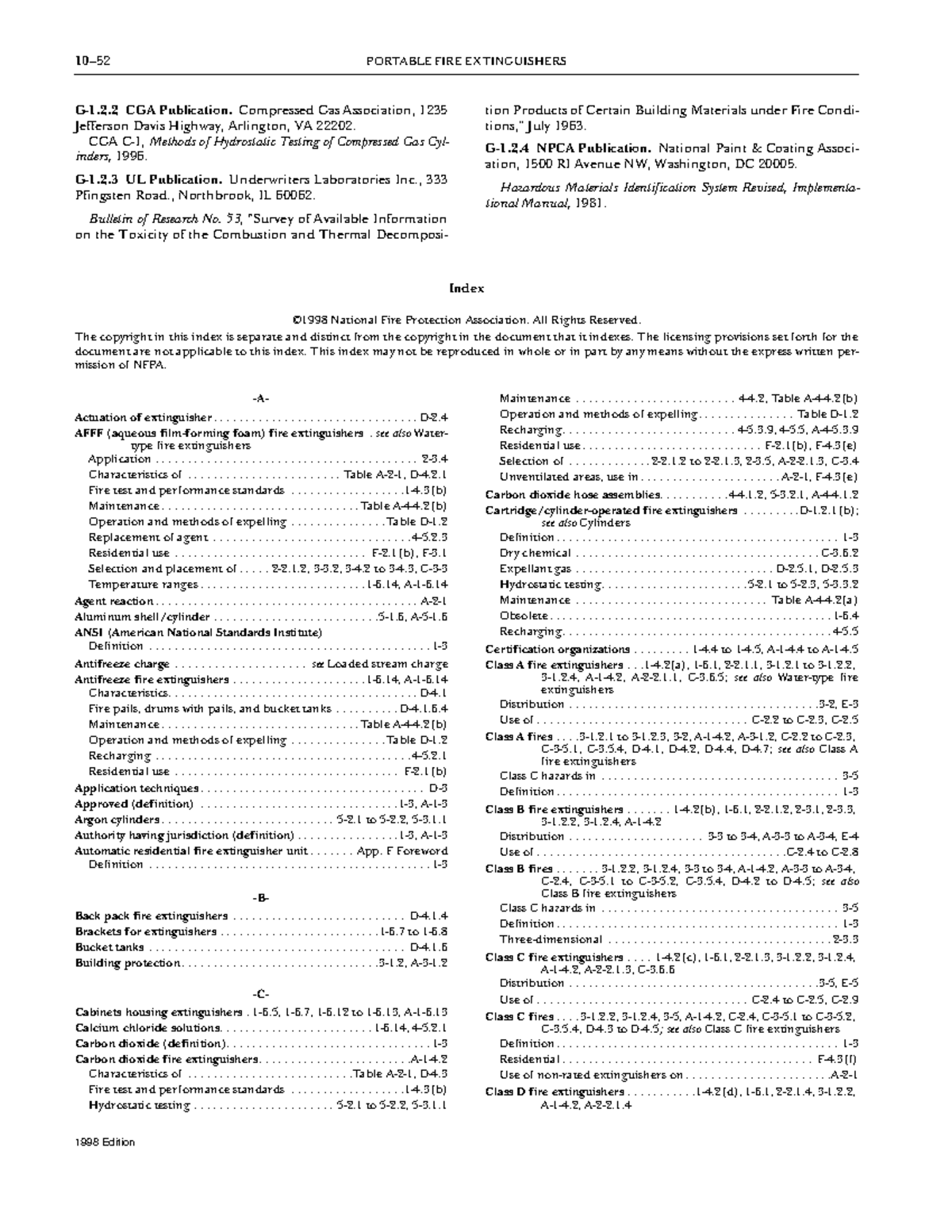 National Fire Protection Association 10 52 PORTABLE FIRE