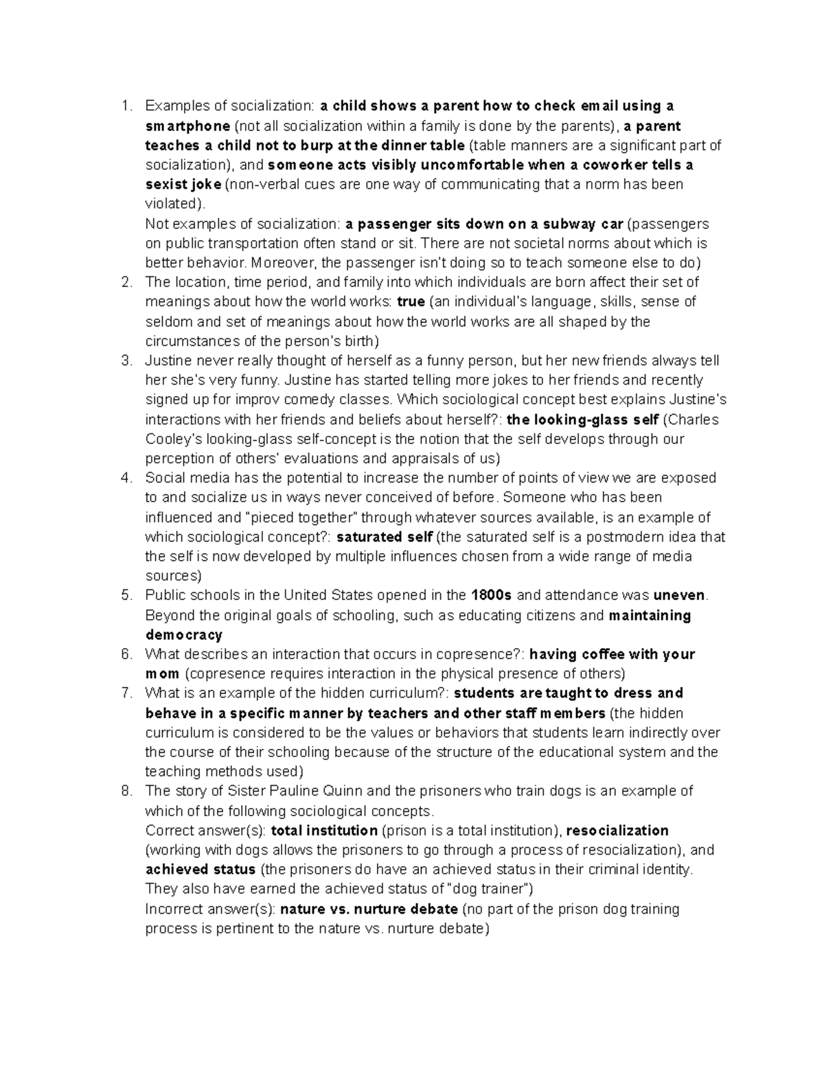 Reflection - notes - Examples of socialization: a child shows a parent ...