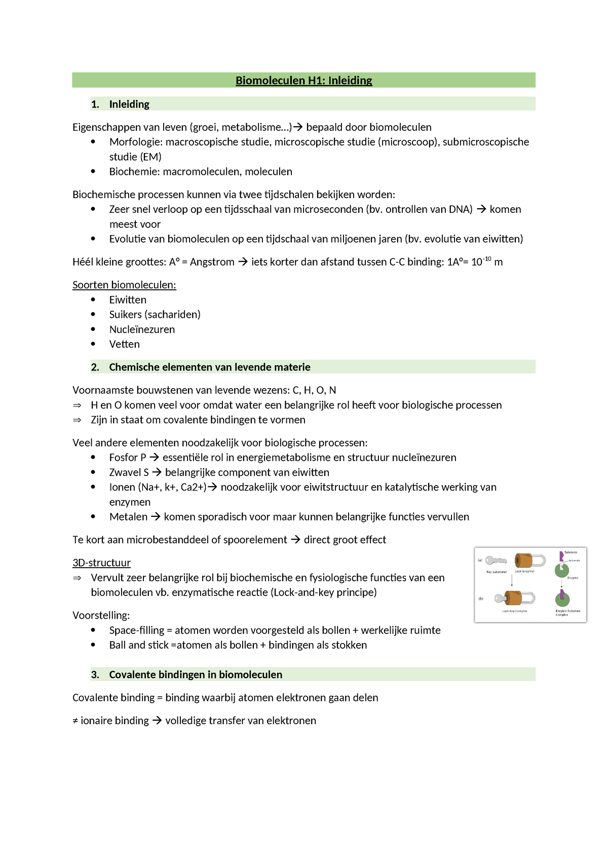 Biomoleculen Samenvatting Biomoleculen H1 Inleiding Inleiding