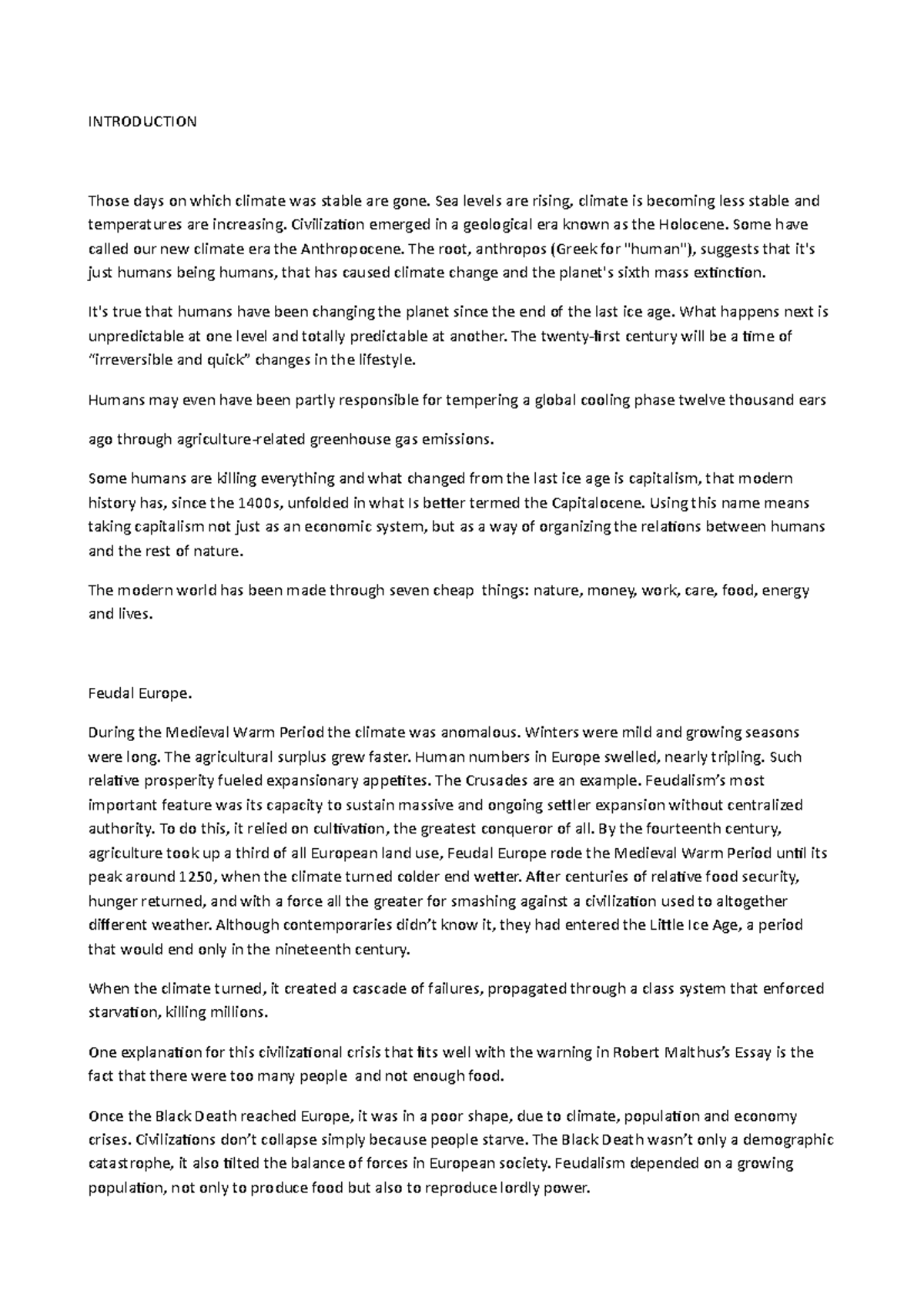 Riassunto Raj Patel, Jason W. Moore A History of the World in Seven