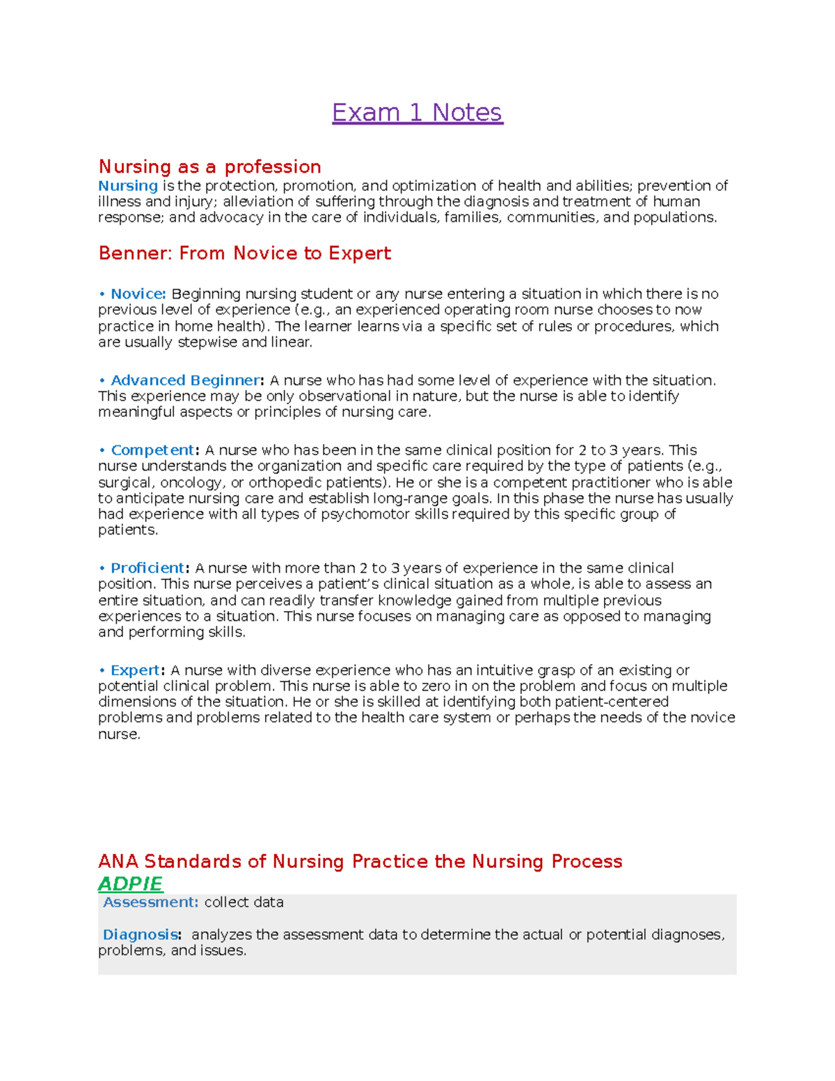 NR 222 Exam 1 Notes Health And Wellness - NR-222 - Chamberlain ...