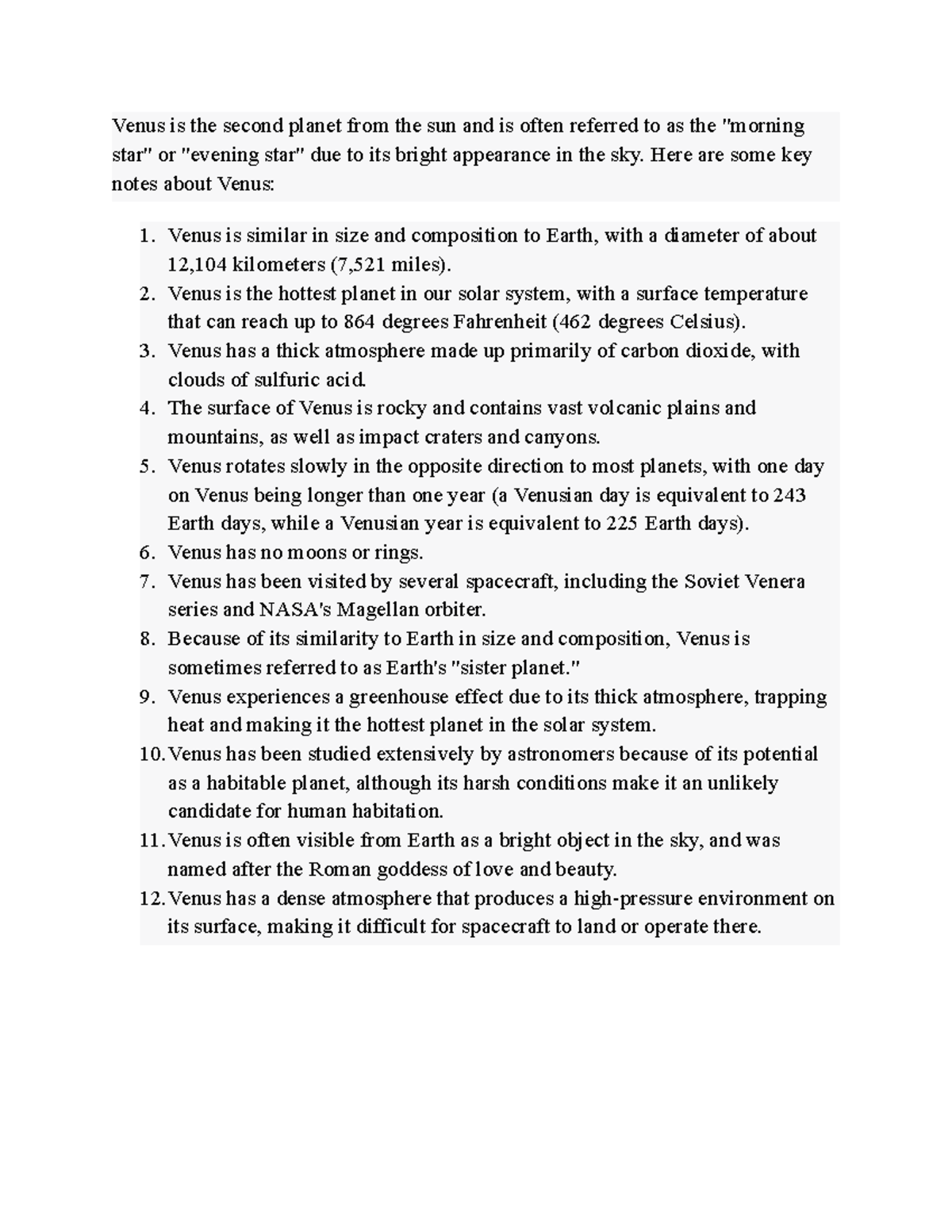 Notes on Venus - Venus is the second planet from the sun and is often ...