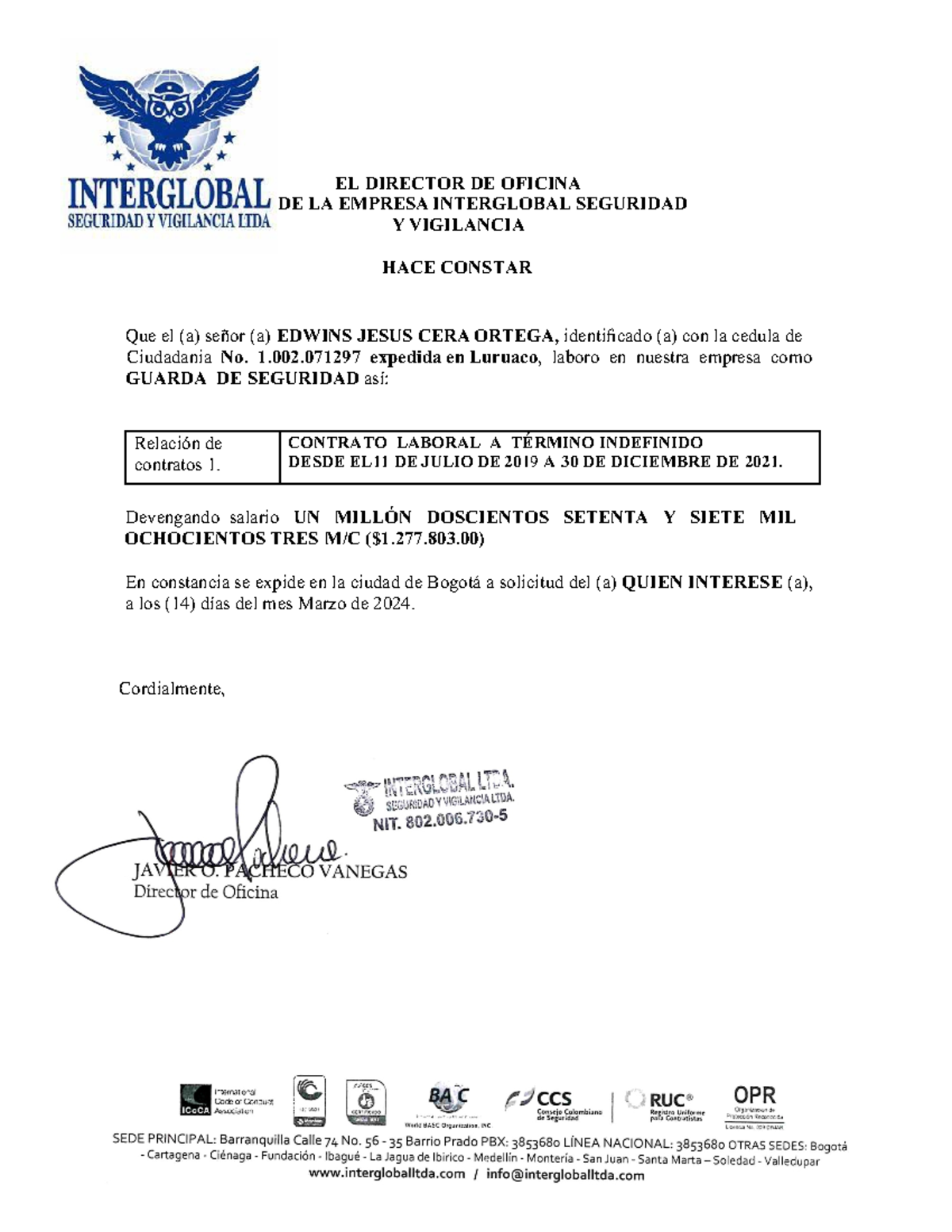 Laboral Interglobal - como hacer cartas - EL DIRECTOR DE OFICINA DE LA ...