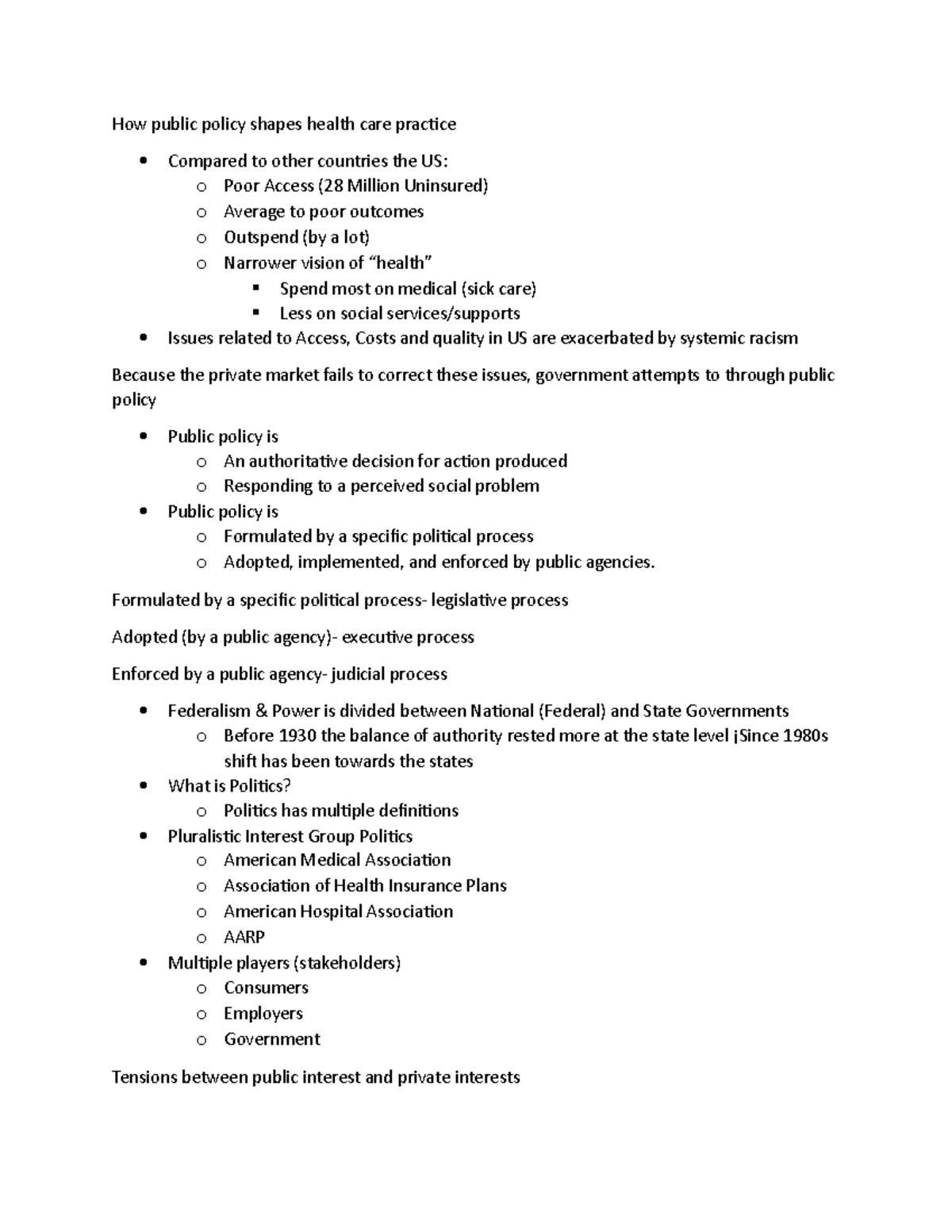 HPA 101 Test 2 Prep - Prep For Exam 2 - How Public Policy Shapes Health ...