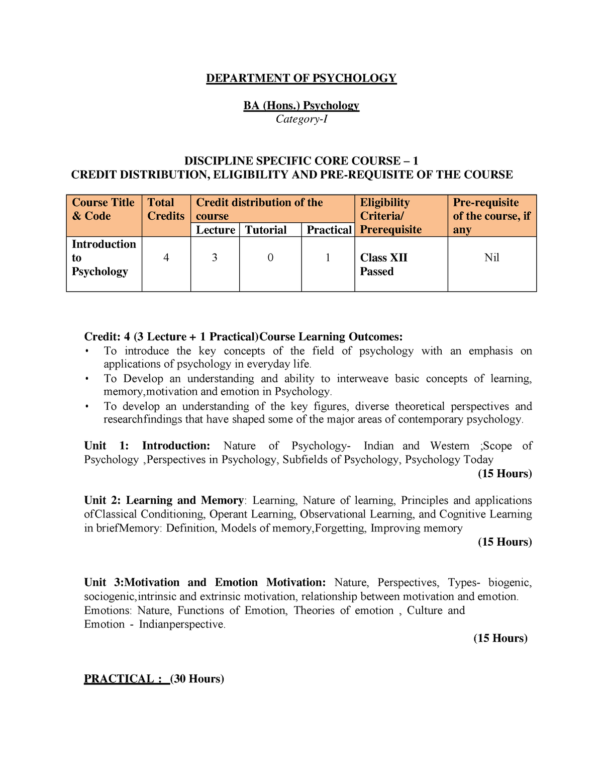 ~ Syllabus - Introduction To Psychology - 176 | P A G E DEPARTMENT OF ...