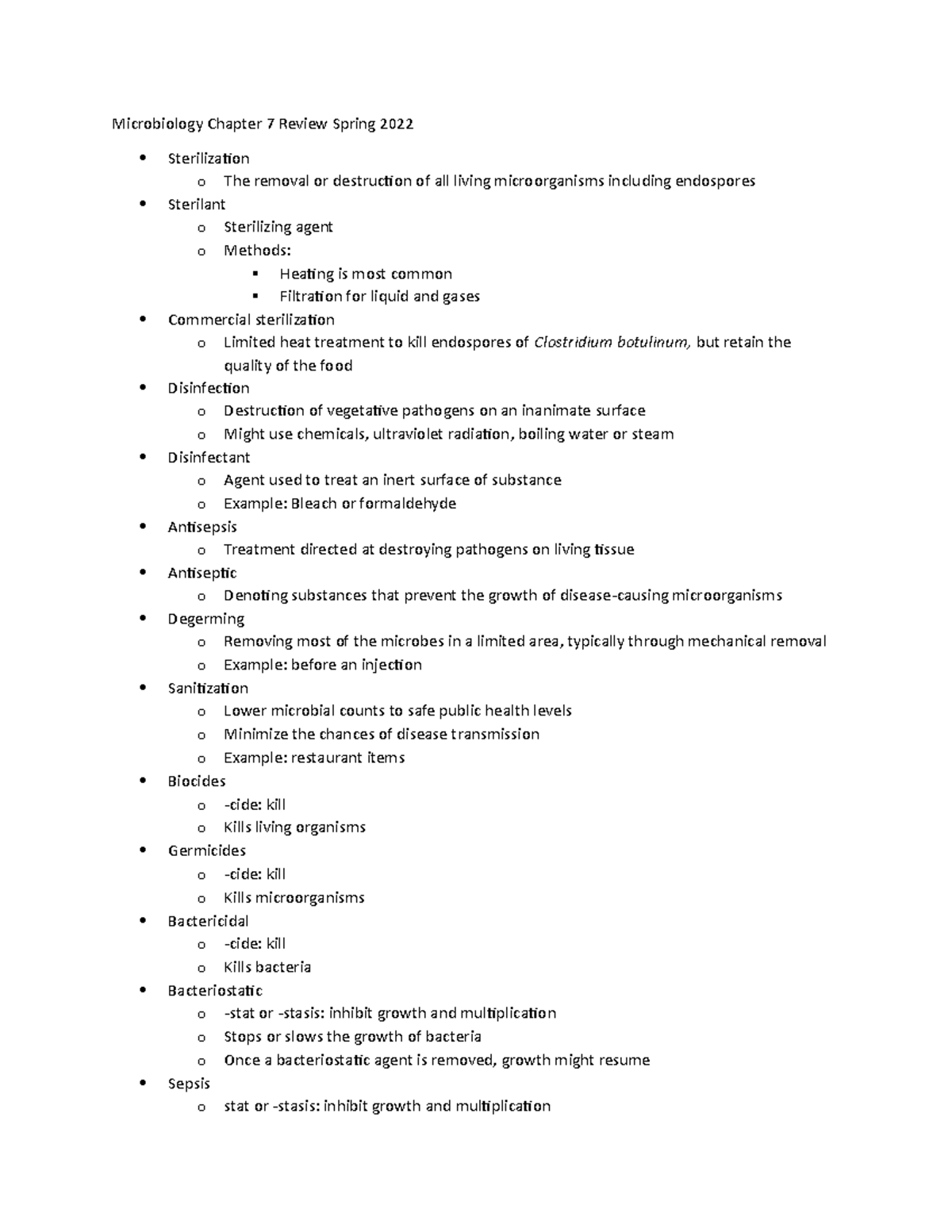 Microbiology Chapter 7 Review Spring 2022 - Microbiology Chapter 7 ...