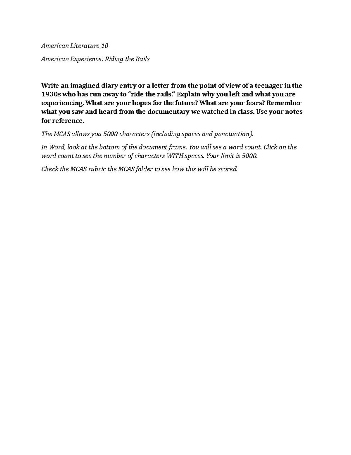 Riding the RailsCreative Essay American Literature 10 American