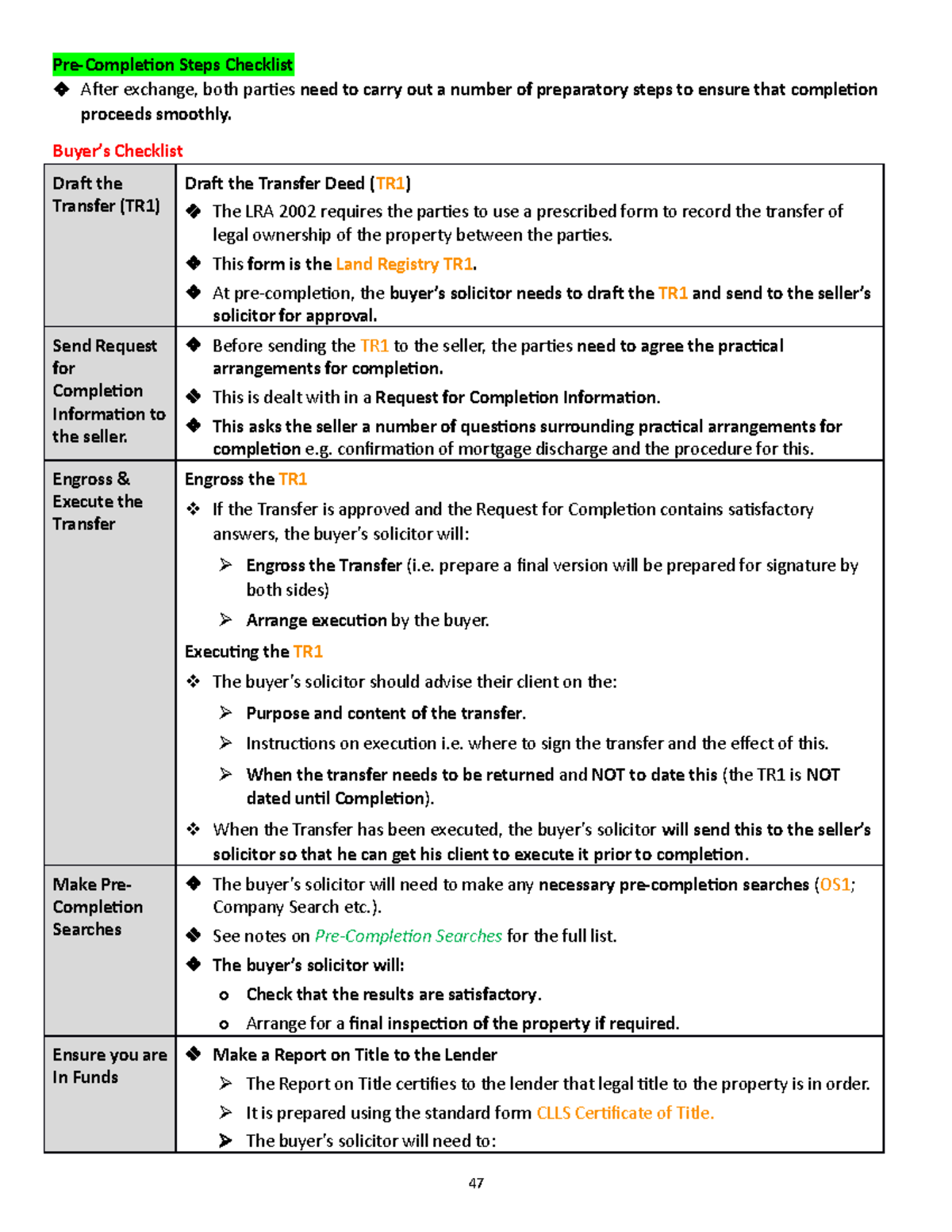 5. Completion Steps Checklist After exchange, both