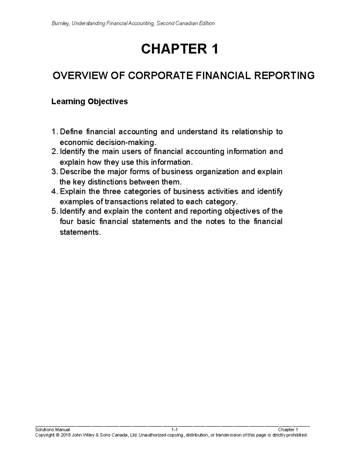 SM ch01 - Chapter 1 solutions manual - CHAPTER 1 OVERVIEW OF CORPORATE ...