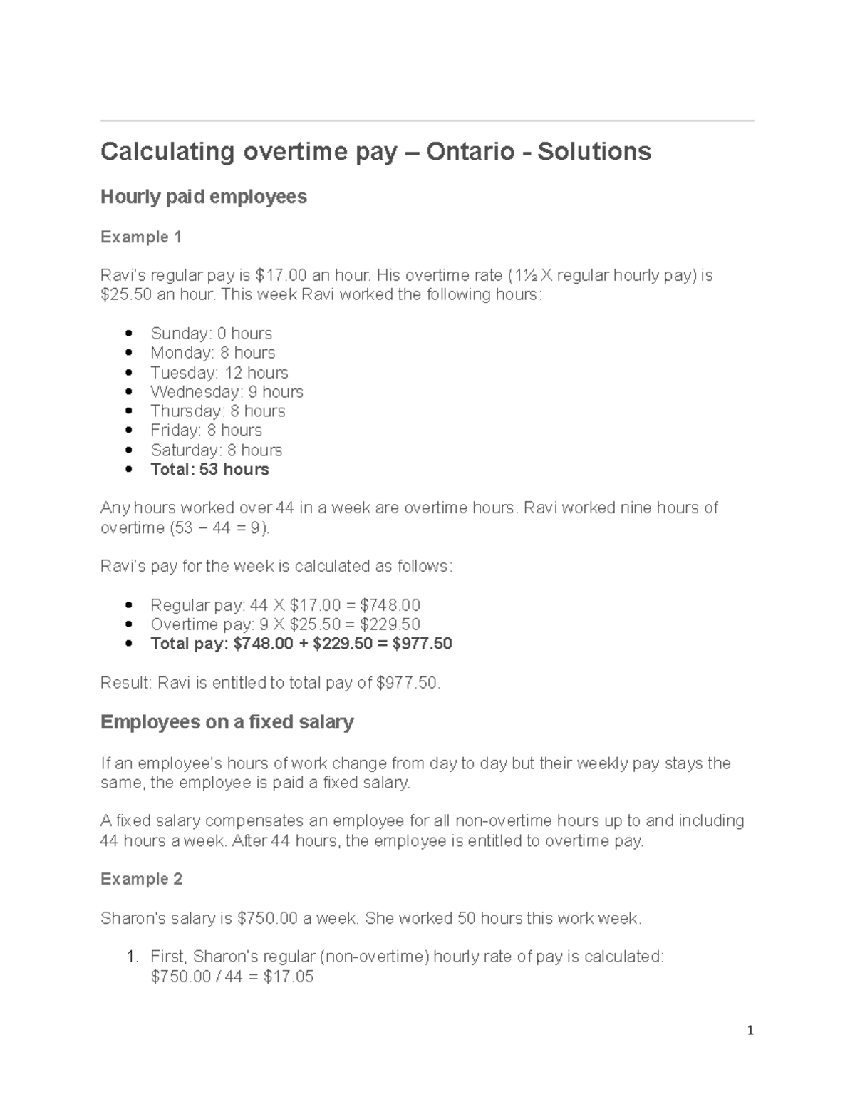 Chapter 2 Practice Solutions Calculating overtime pay Ontario