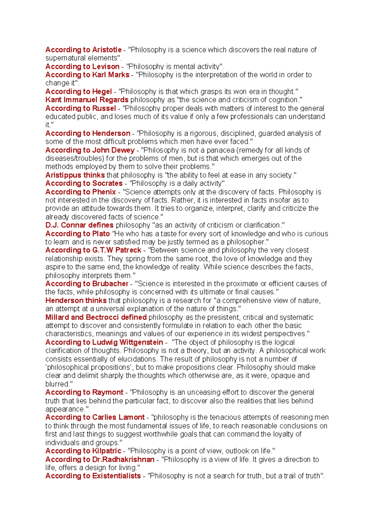 Definition of Philosophy by all Philosophers - According to Aristotle ...