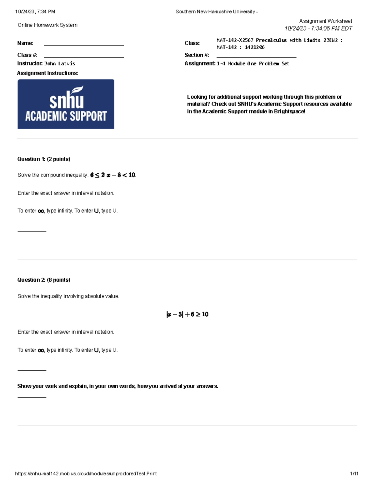 Southern New Hampshire University - Online Homework System Assignment ...