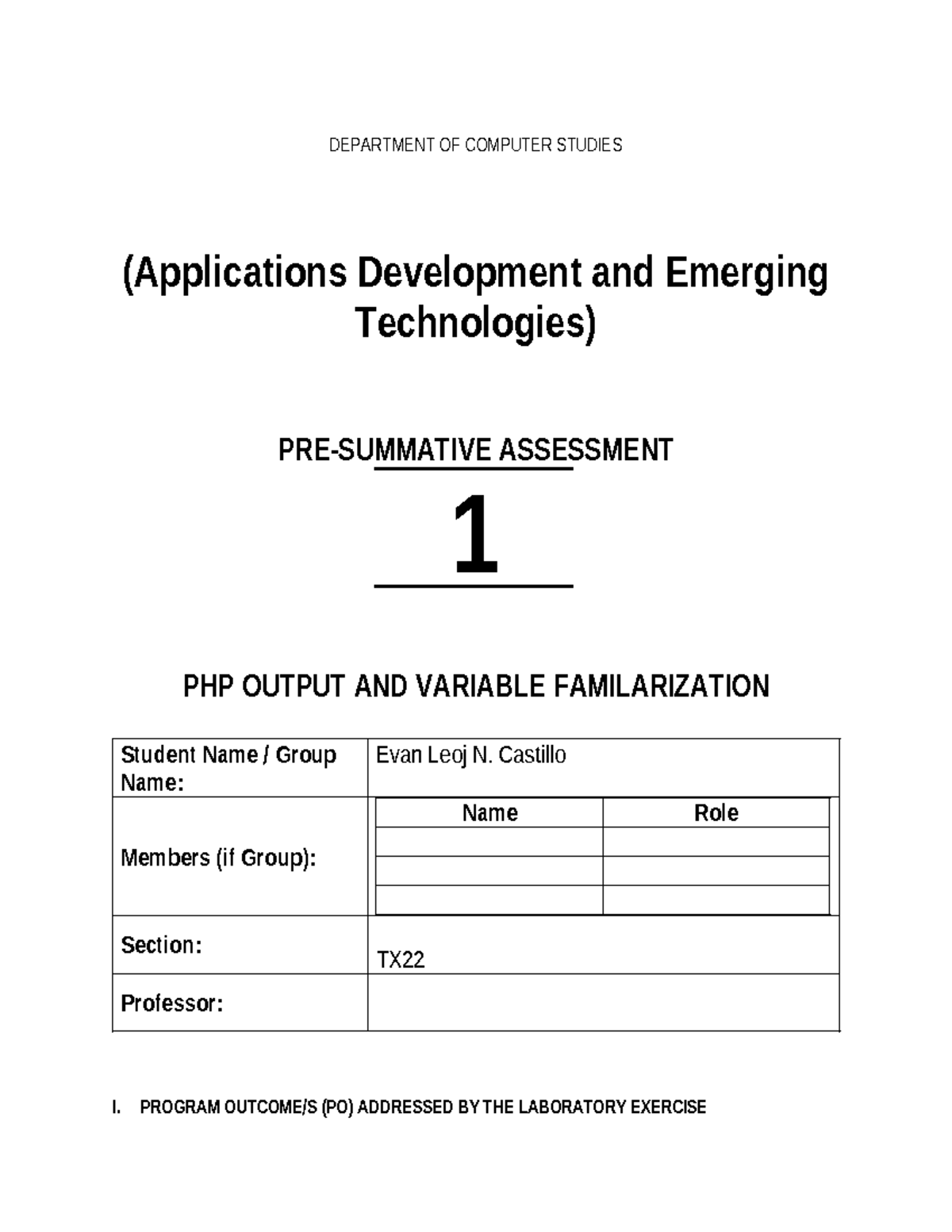 PSA1 Technical - Introduction to PHP - ####### DEPARTMENT OF COMPUTER ...