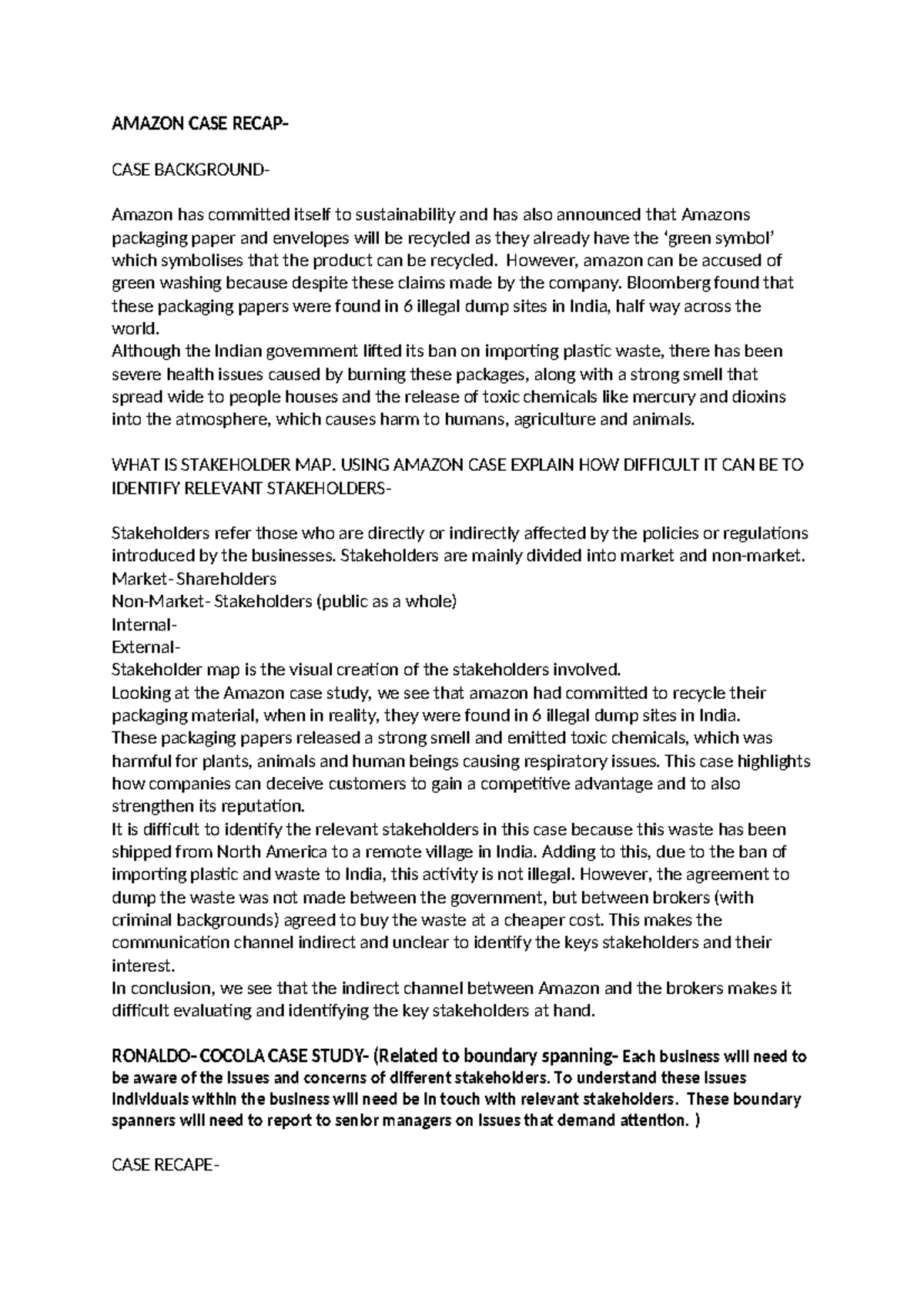 Business and socuetu - HERE - AMAZON CASE RECAP- CASE BACKGROUND ...