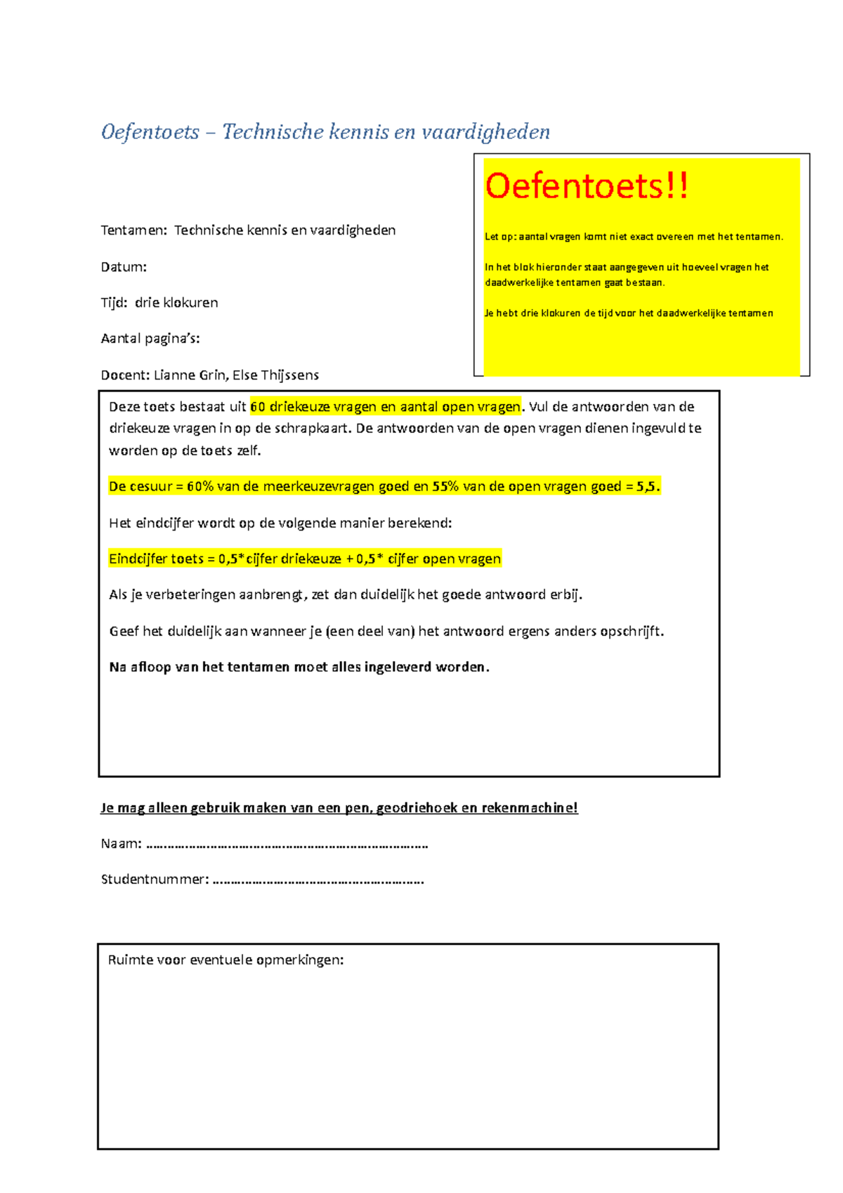 Oefentoets Studentversie - Oefentoets – Technische Kennis En ...