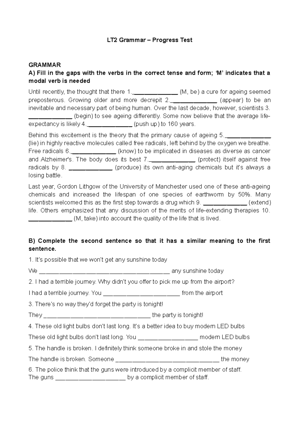 LT2 Progress Test 1st semester - 2022-2023 - LT2 Grammar – Progress ...