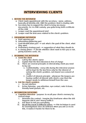 Interviewing Client Lecture Notes 3 Studocu