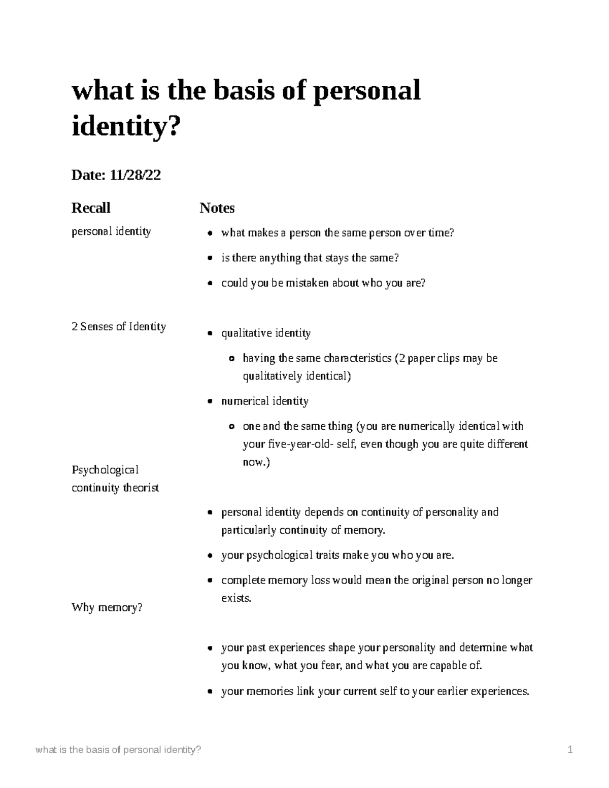 What is the basis of personal identity - ) personal identity depends on ...
