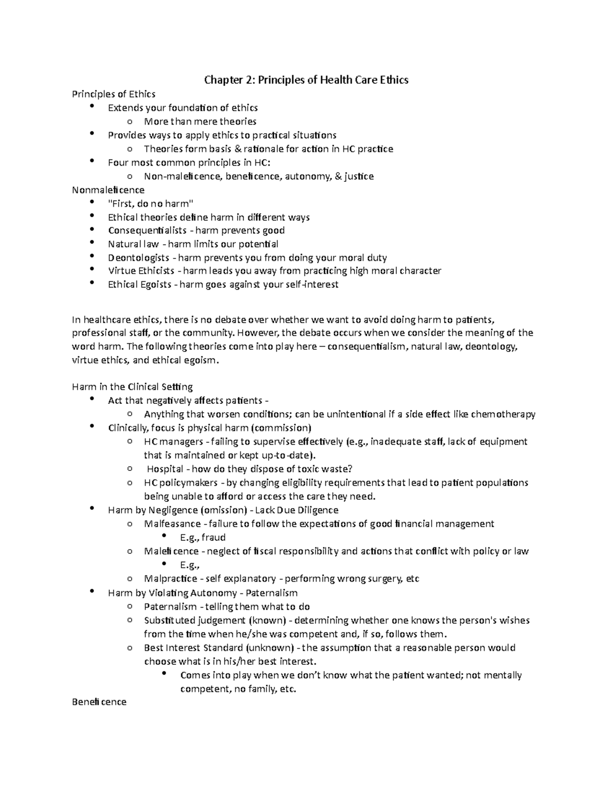 Chapter 2 - Chapter 2: Principles of Health Care Ethics Principles of ...