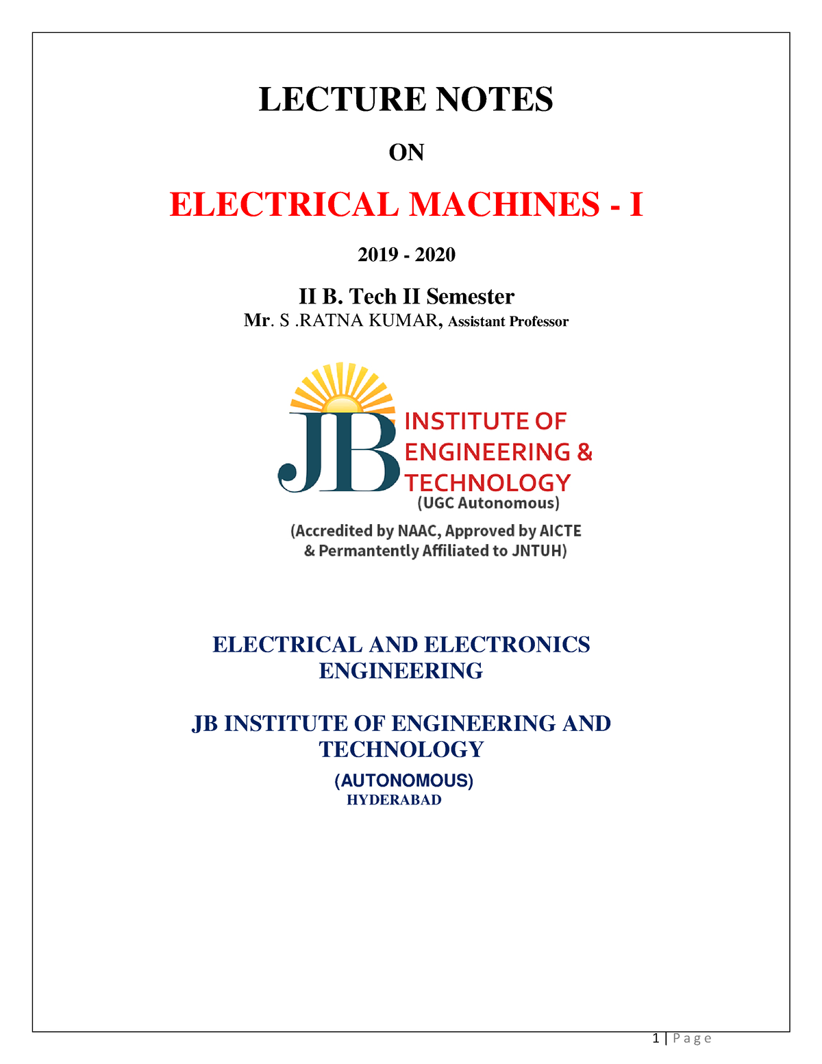 Electrical Machines 1 Notes - LECTURE NOTES ON ELECTRICAL MACHINES - I ...