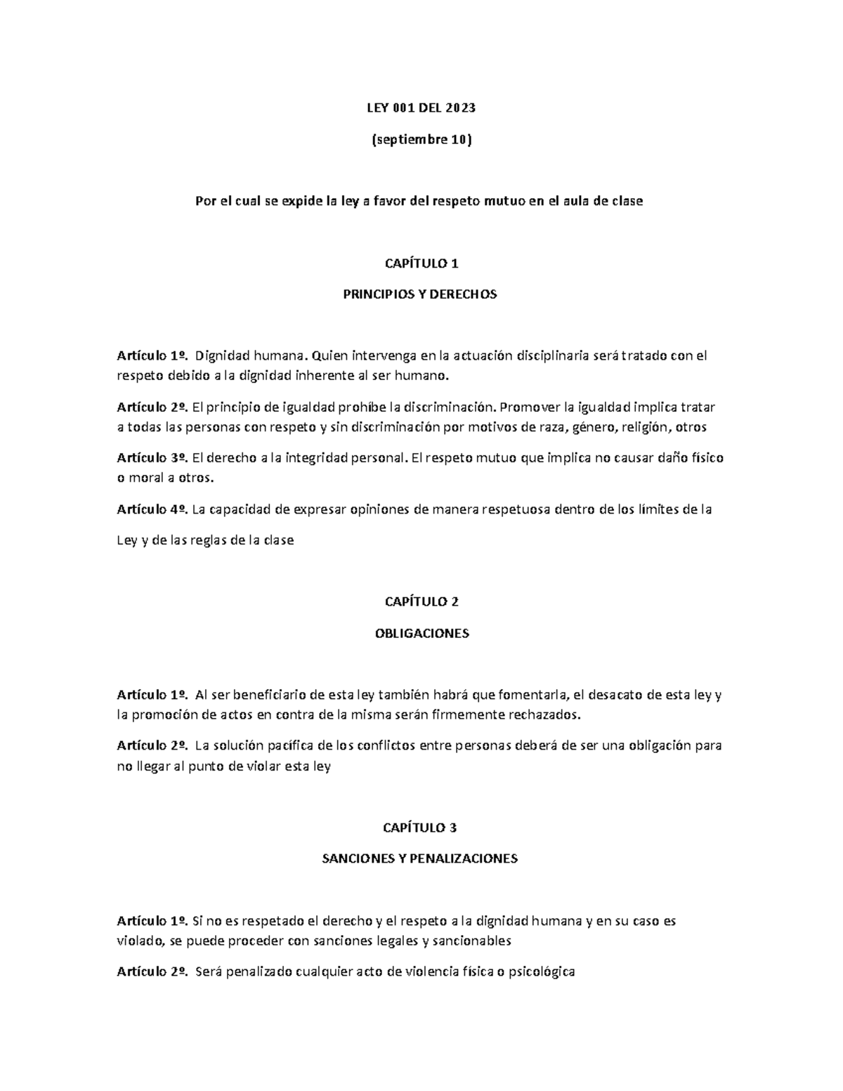 MOLDE PARA LA CREACION DE UNA LEY CONSTITUCIONAL LEY 001 DEL 2023