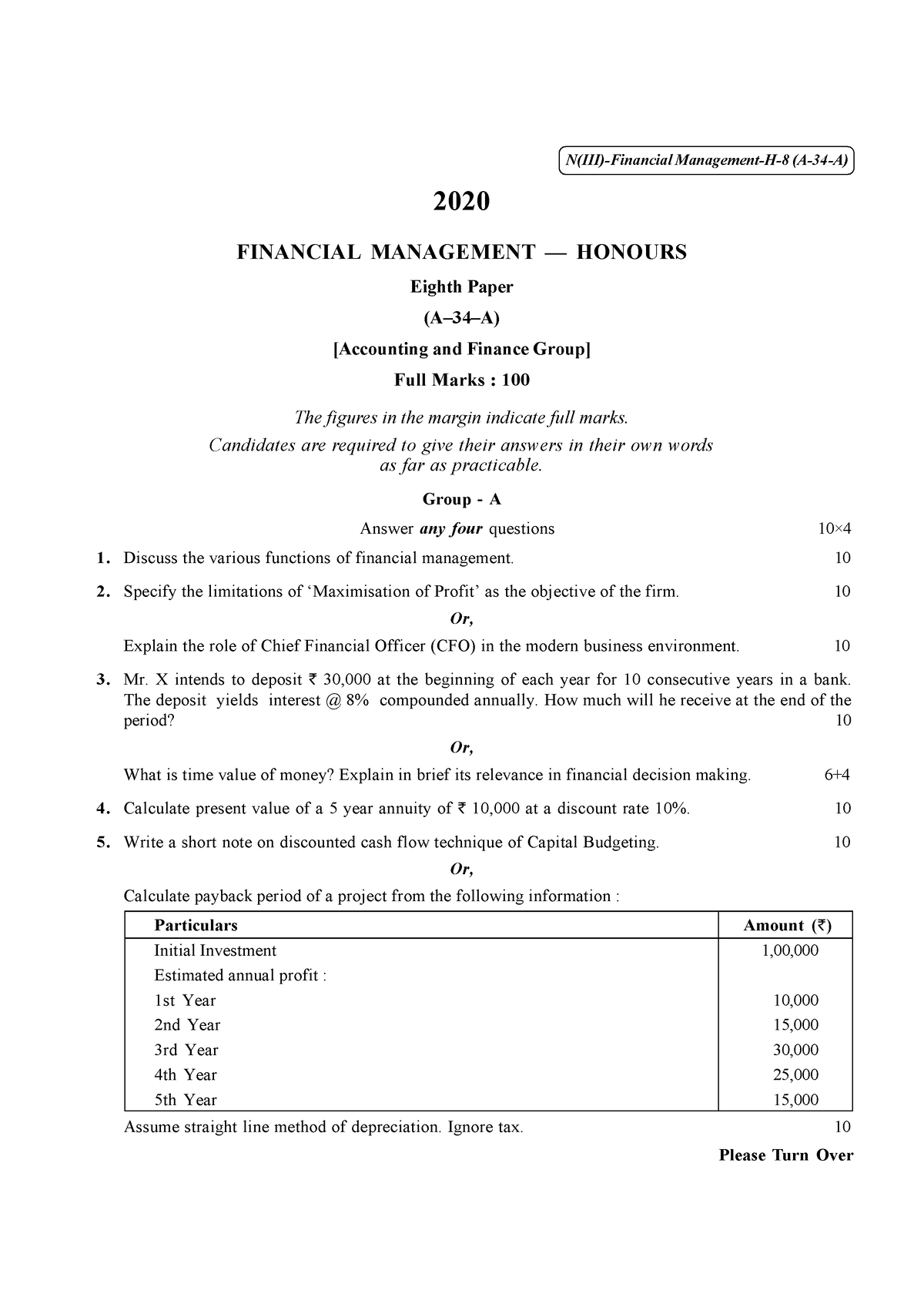 BCOM(H)Financial Management-P VIII-(A-34-A)-N 1349 - ( 1 ) N(III ...