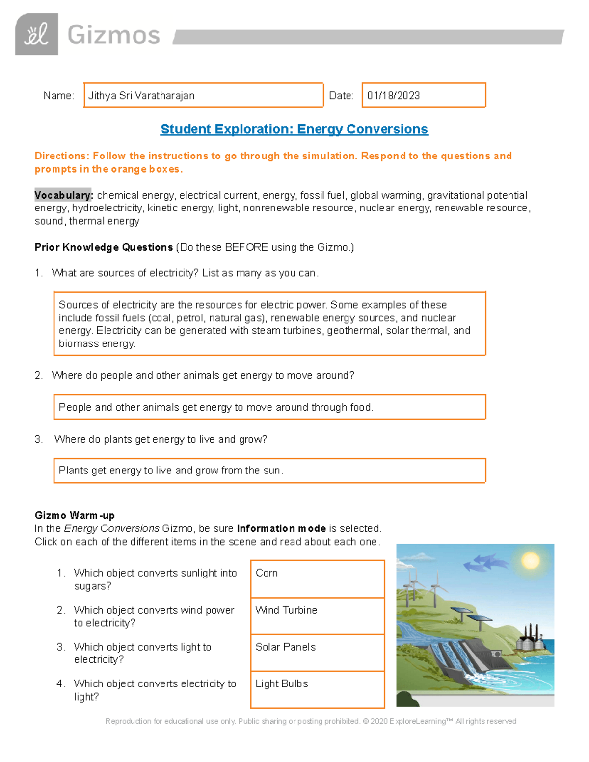 Gizmos Energy Conversions SE - Name: Jithya Sri Varatharajan Date: 01 ...