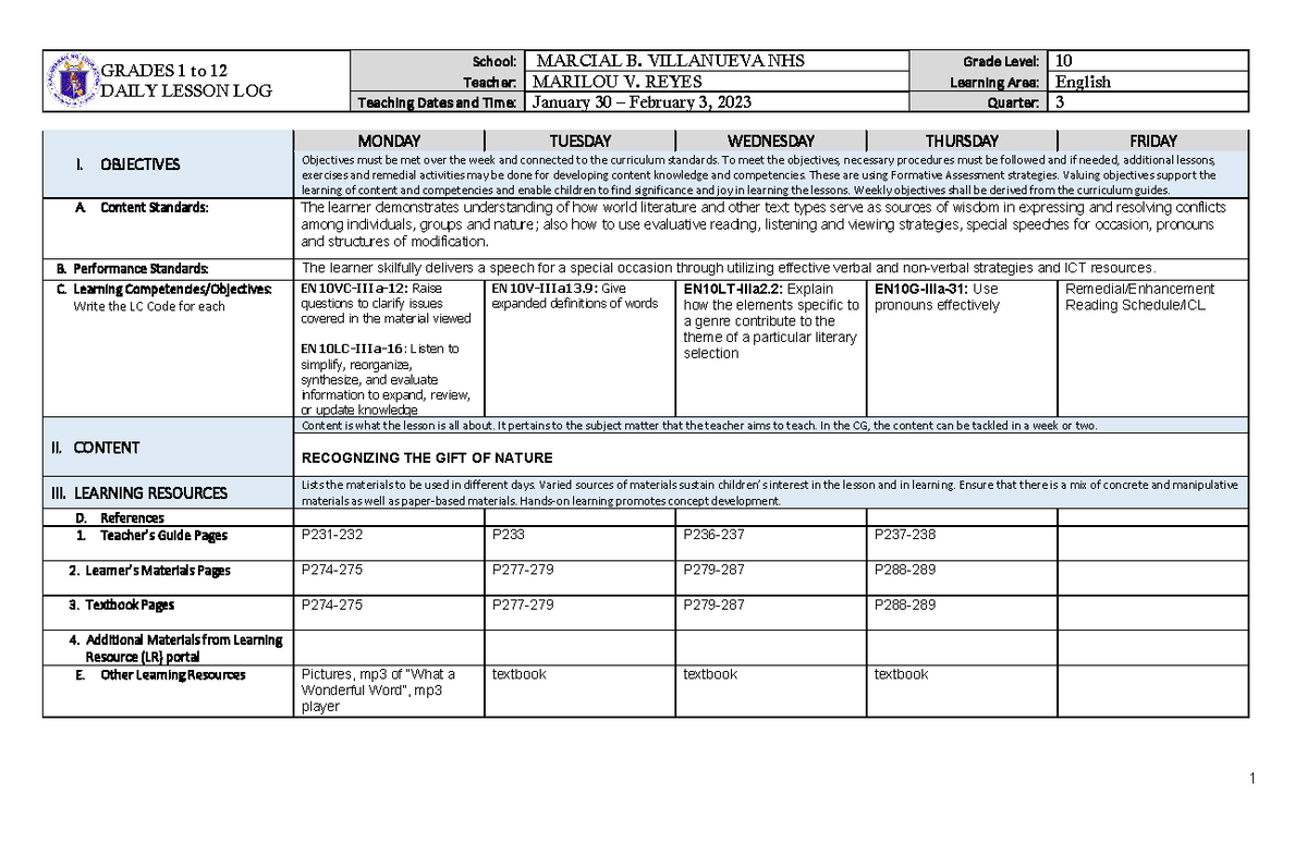 26061546 - English 8 - GRADES 1 to 12 DAILY LESSON LOG School: MARCIAL ...