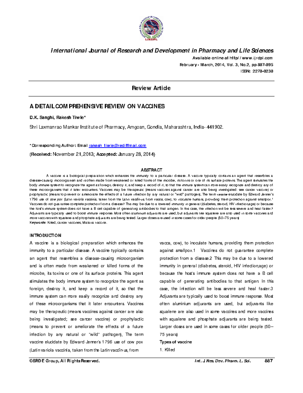 A detail comprehensive review on vaccines - International Journal of ...