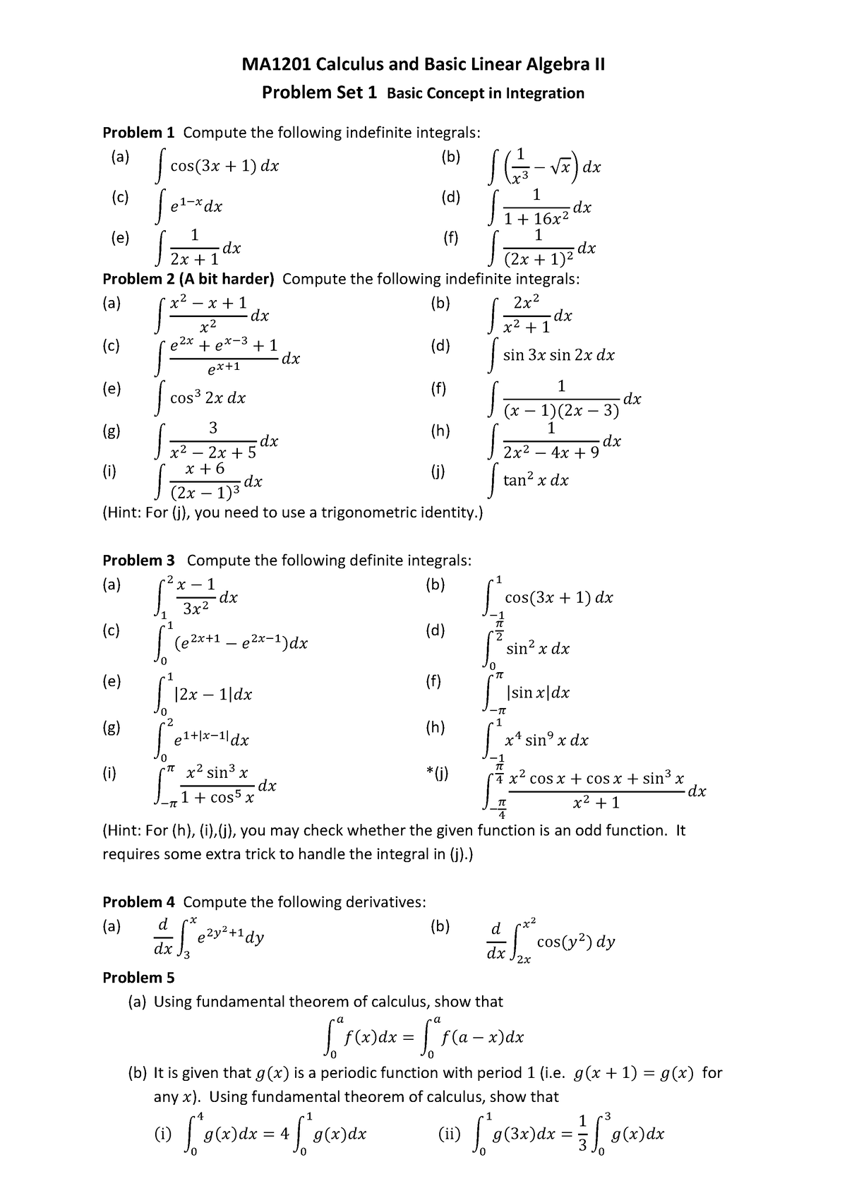 P1Integrationa 13 - MMMMM - MA1201 Calculus And Basic Linear Algebra II ...