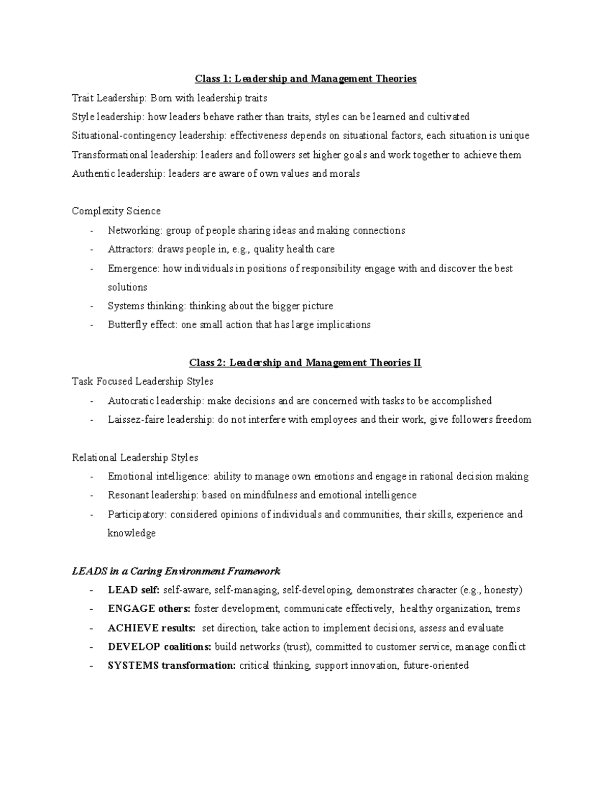 Professional Development Final Study Guide - Class 1: Leadership and ...
