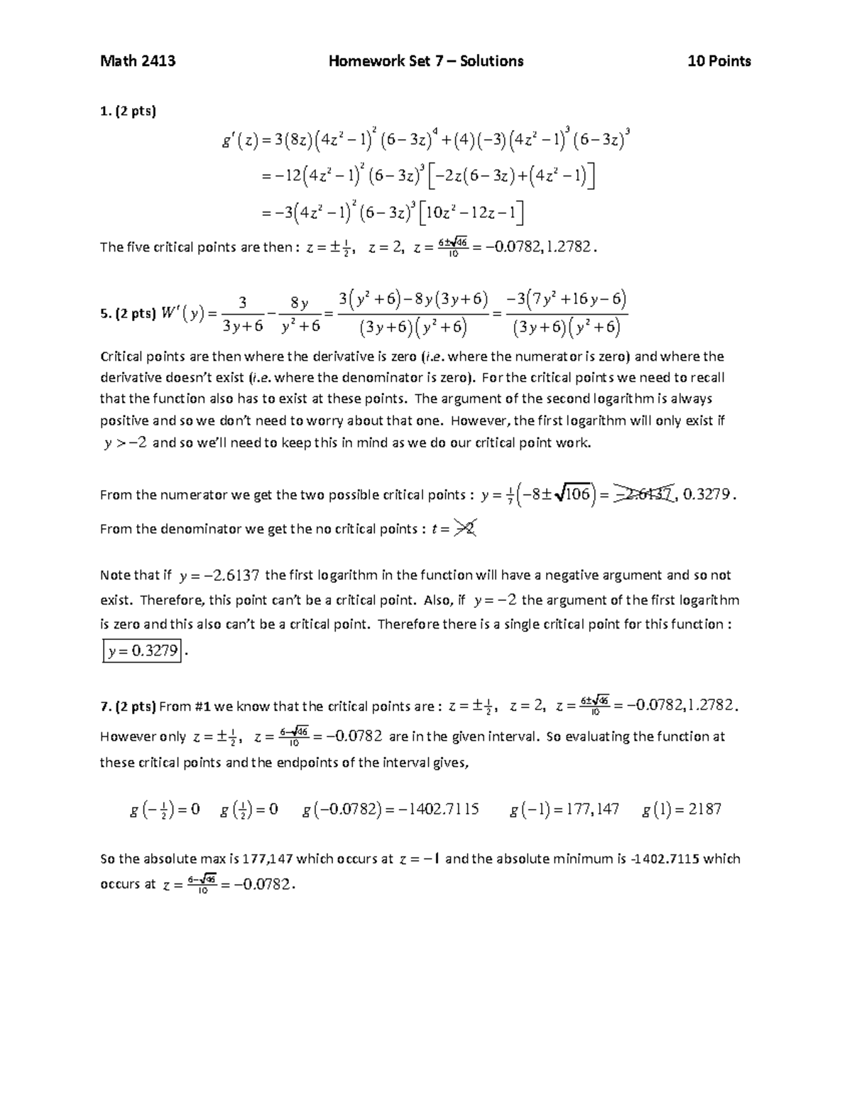 17 Fall Homework 07 - Solutions - Math 2413 Homework Set 7 – Solutions ...