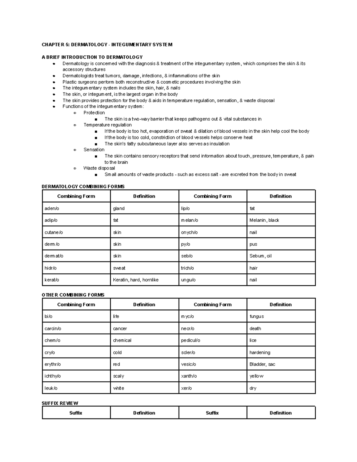 HSA 3534 Chp 5 Notes CHAPTER 5 DERMATOLOGY INTEGUMENTARY SYSTEM A