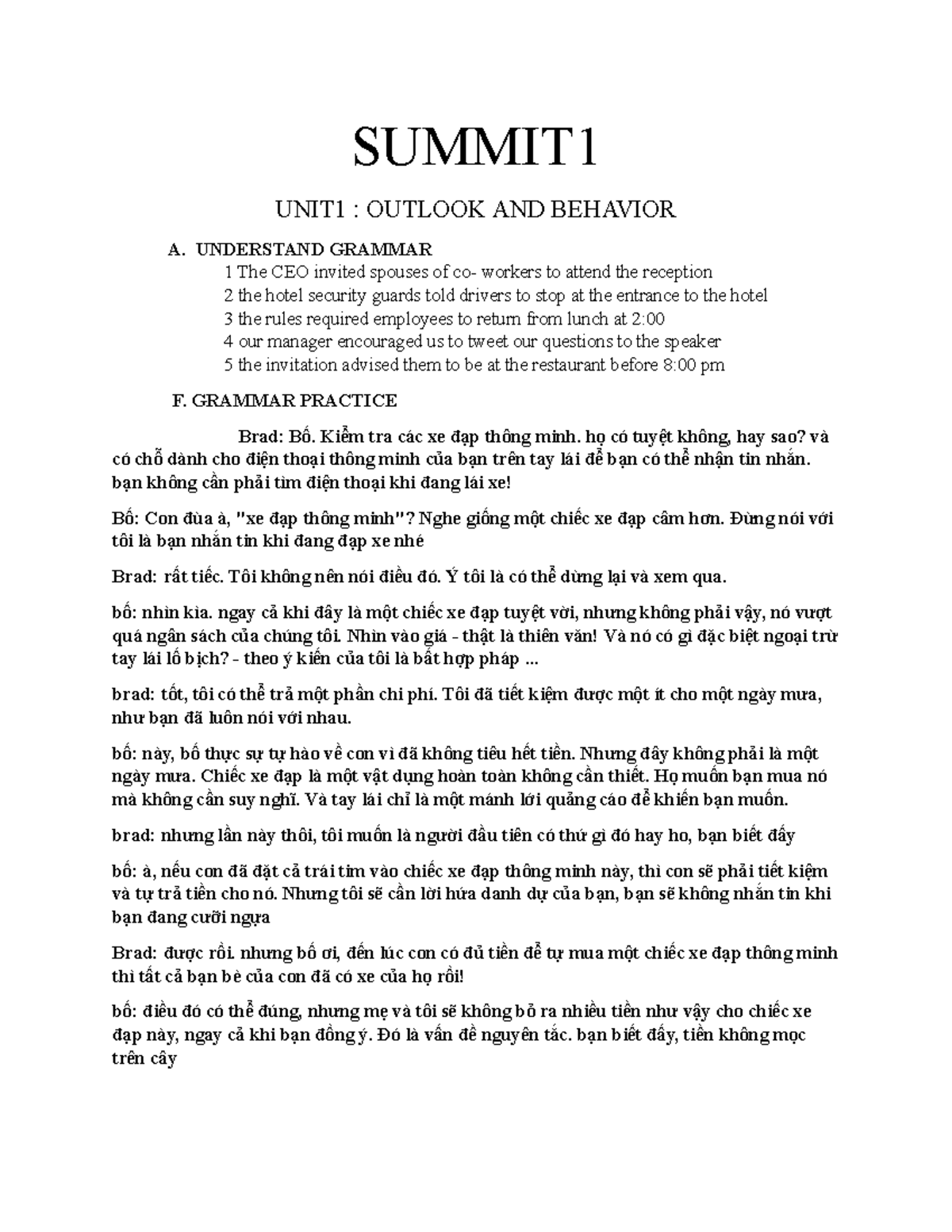 Summit 1 - it very difficult - SUMMIT UNIT1 : OUTLOOK AND BEHAVIOR A ...