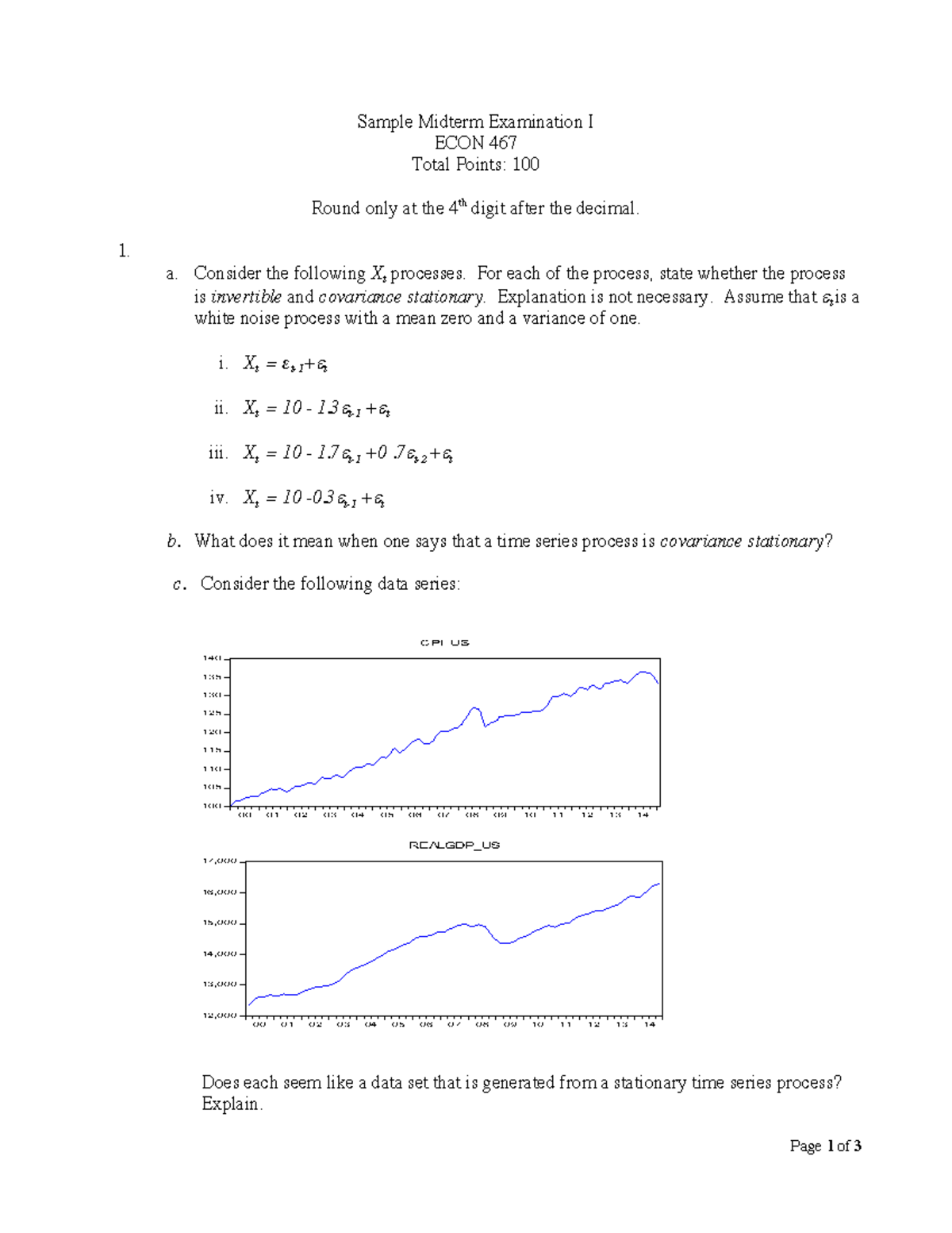 Exam 1 4 May 2018, questions and answers - Sample Midterm Examination I ...