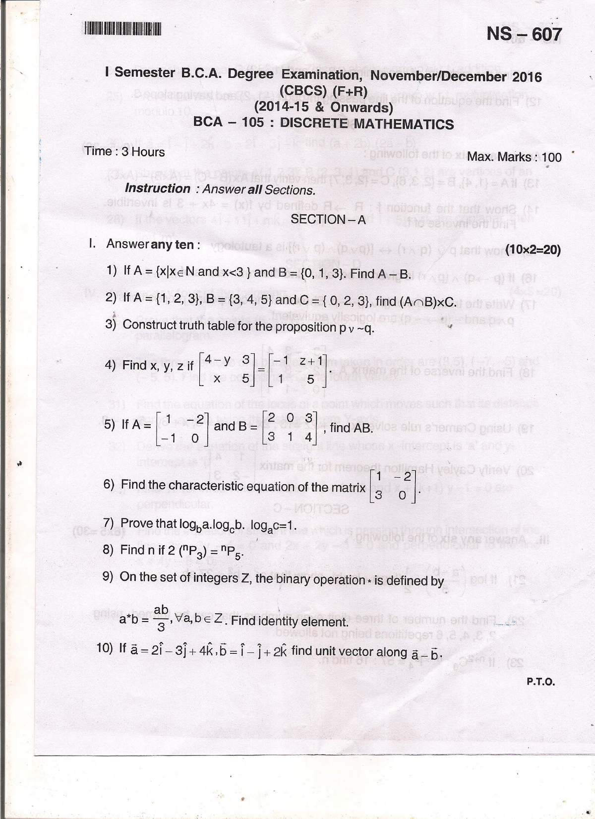 Exam November 16 Questions Ns 607 Semester Degree Examination Cbcs Onwards Studocu