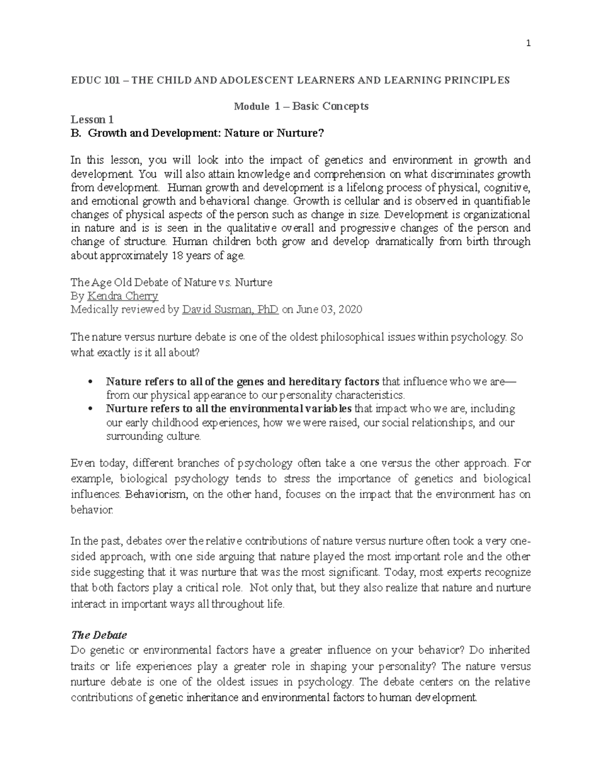 Educ 101 Module 1 Lesson 1b Educ 101 The Child And Adolescent Educ 101 Module 1 Lesson 1b Educ 101 The Child And Adolescent