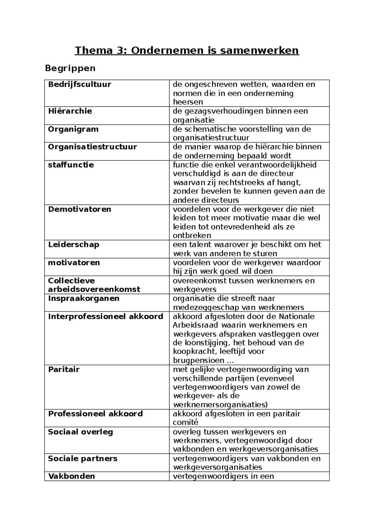 Thema 3 en 4 economie thema 3 ondernemen is samenwerken begrippen