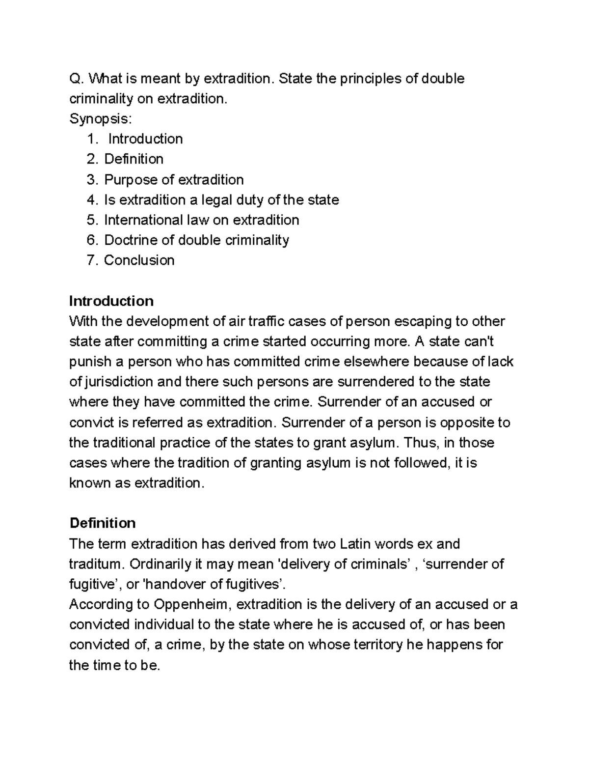 l'extradition définition