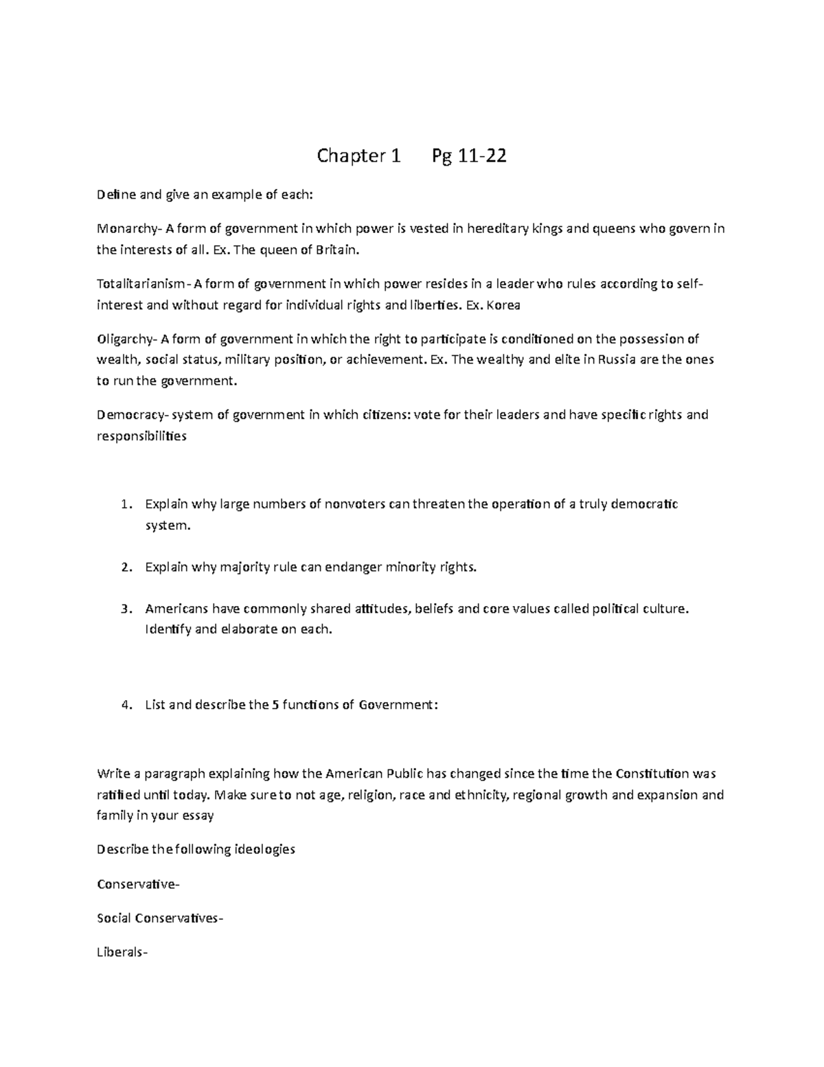 Chapter 1 Pg 11-22 - History - Chapter 1 Pg 11- Define and give an ...