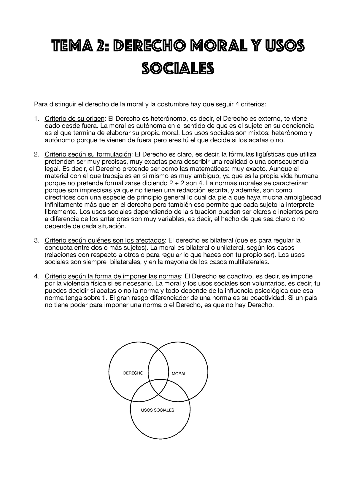 Tema 2 Filosofía del Derecho pdf - TeMA 2: DERECHO MORAL Y USOS SOCIALES  Para distinguir el derecho - StuDocu