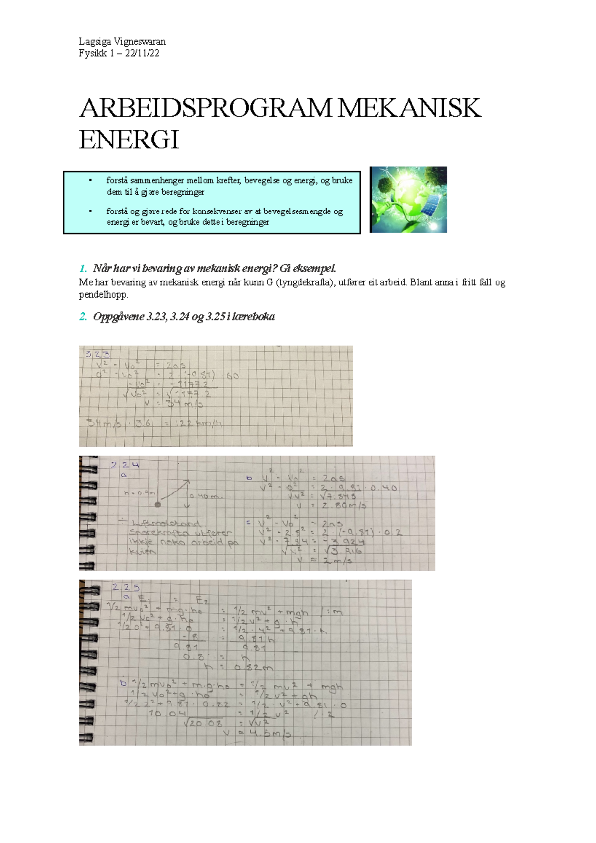 Kap 3 - Mekanisk Energi - Fysikk 1 - Fysikk 1 – 22/11/ ARBEIDSPROGRAM ...