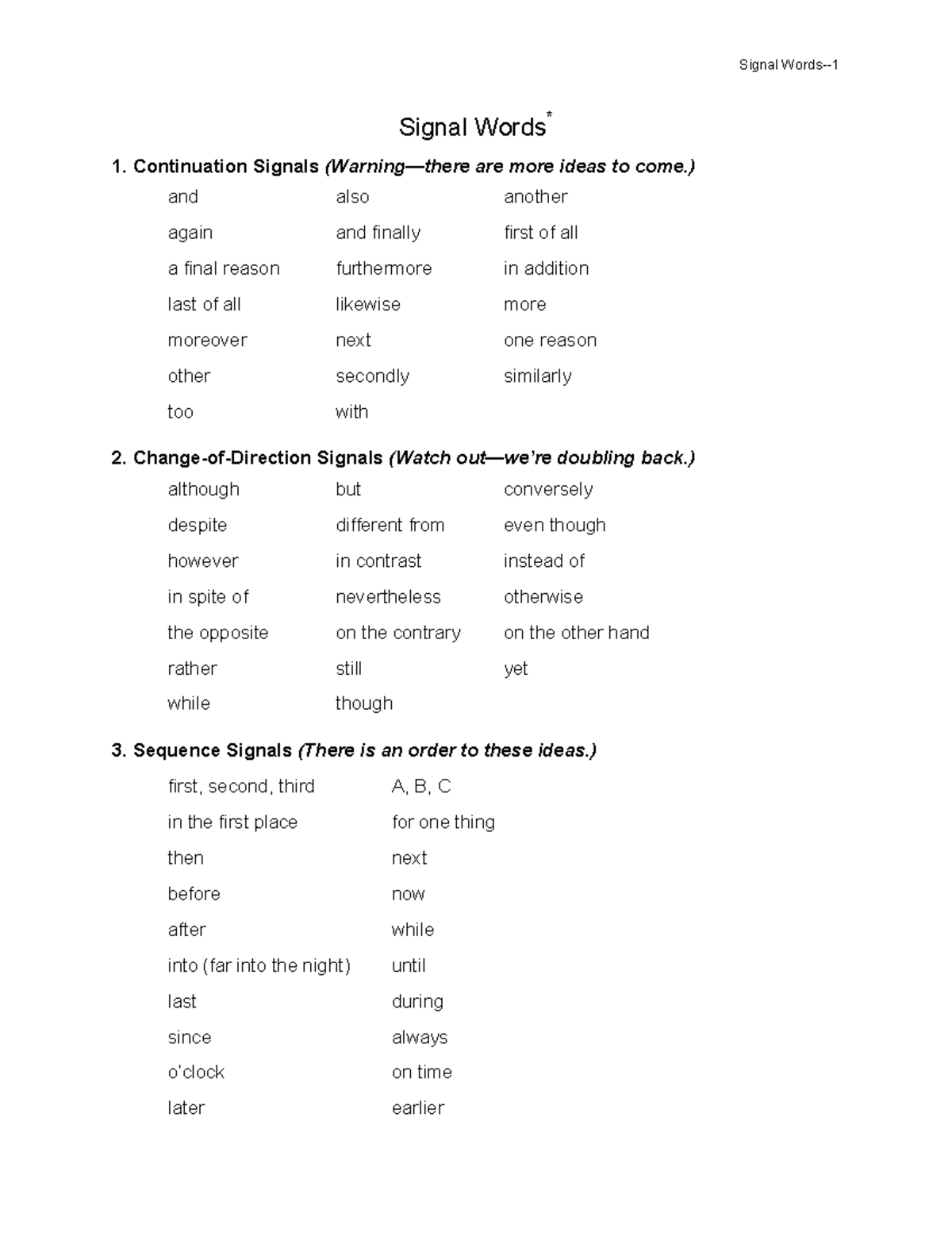 Signal Words Worksheets Pdf