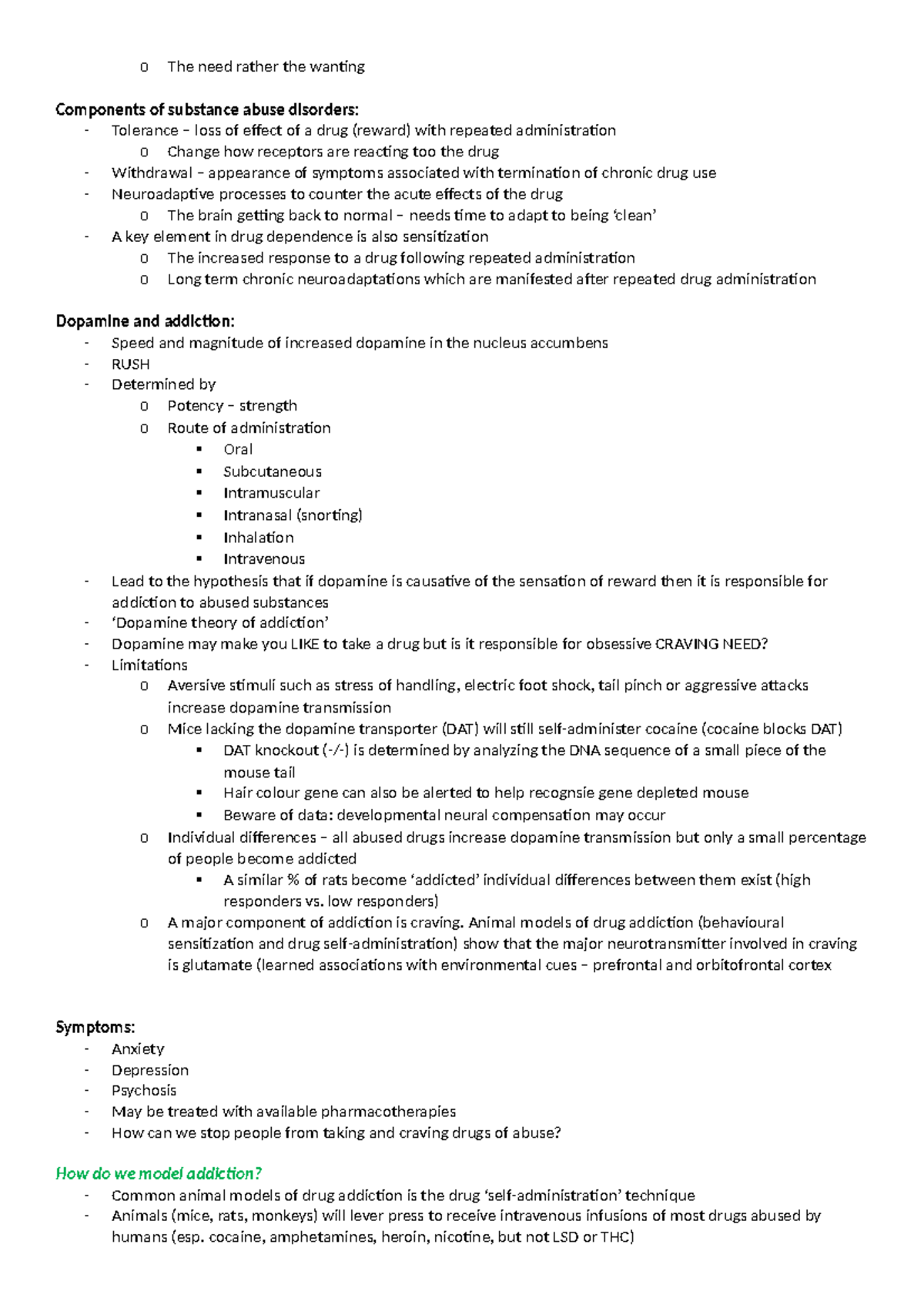 Psychology notes-13 - o The need rather the wanting Components of ...