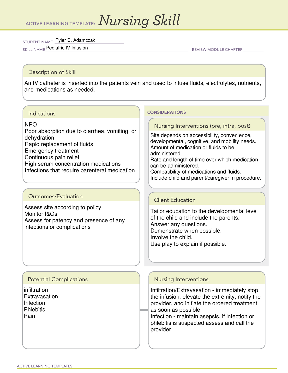 Pediatric IV Infusion Nursing Skill Template - ACTIVE LEARNING ...