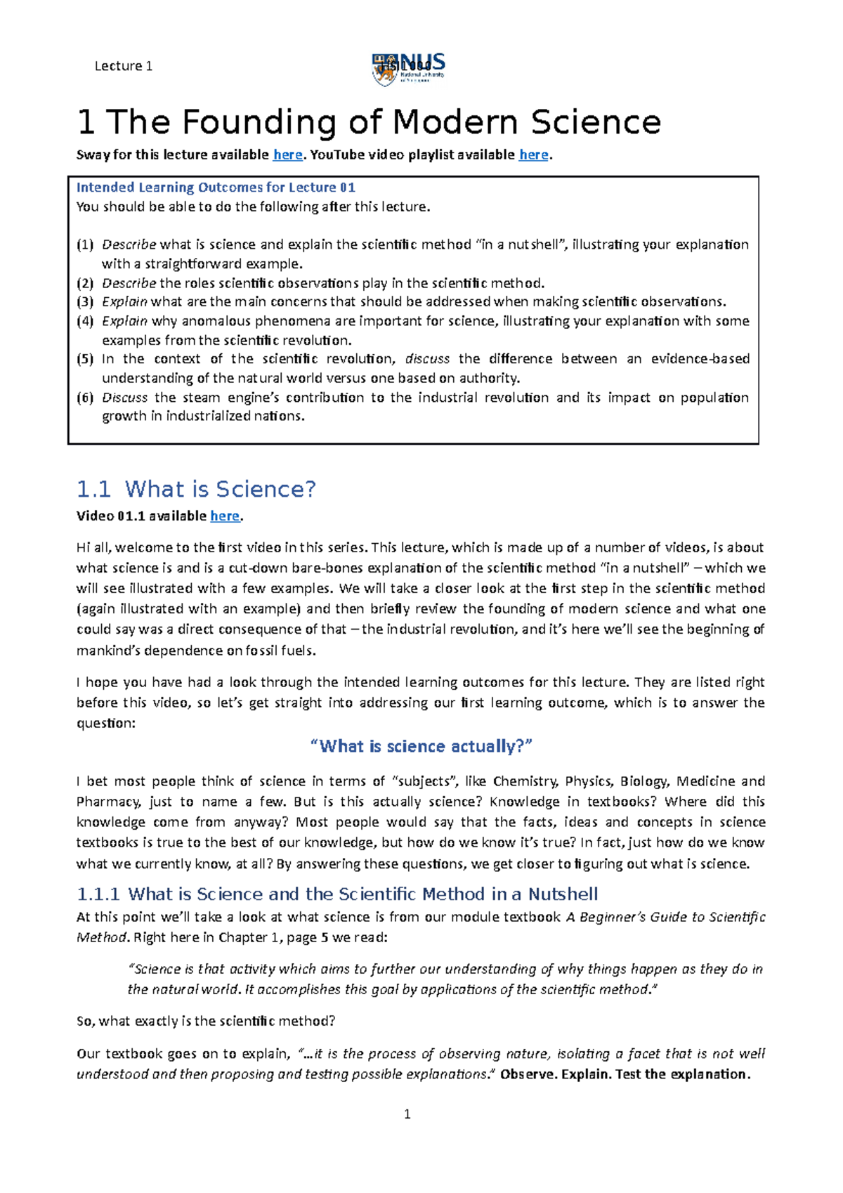 L01 Detailed Notes - hsi - 1 The Founding of Modern Science Sway for ...